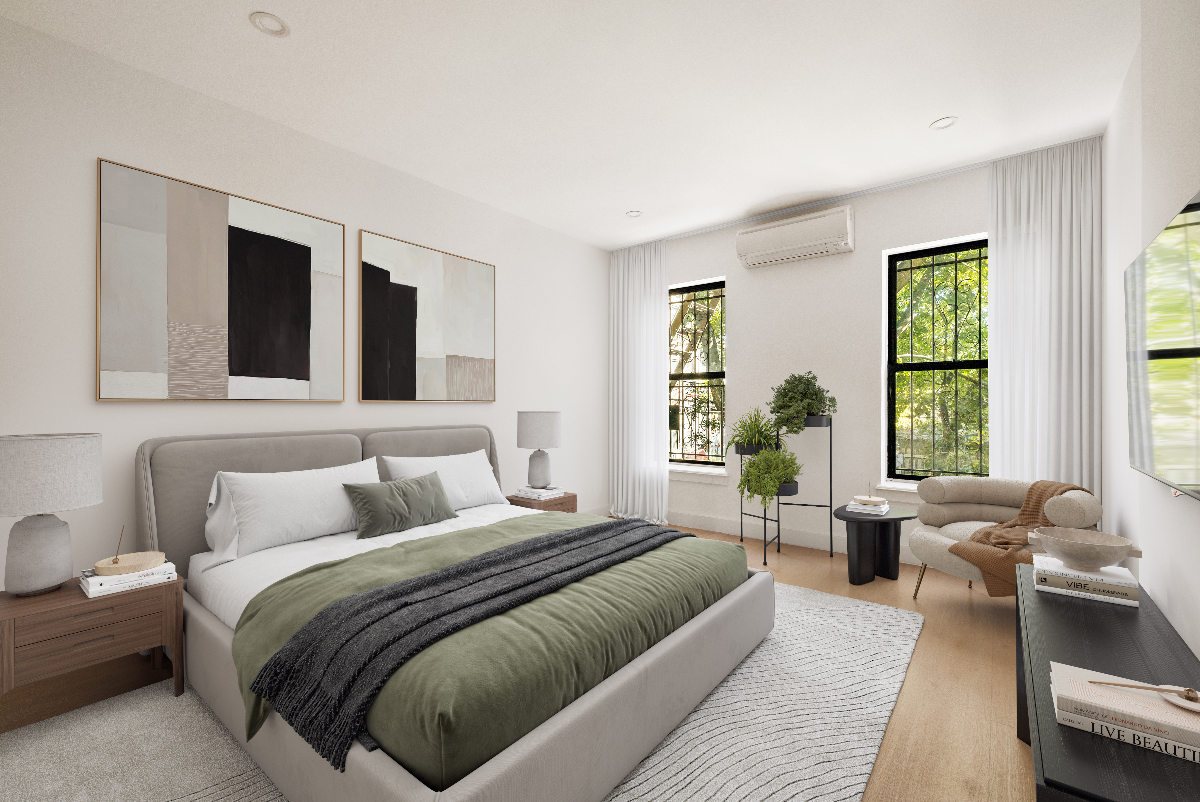 1671 8th Avenue, Unit 3R Brooklyn, NY 11215 - Photo 3 of 7 a bedroom with a large bed couch and windows