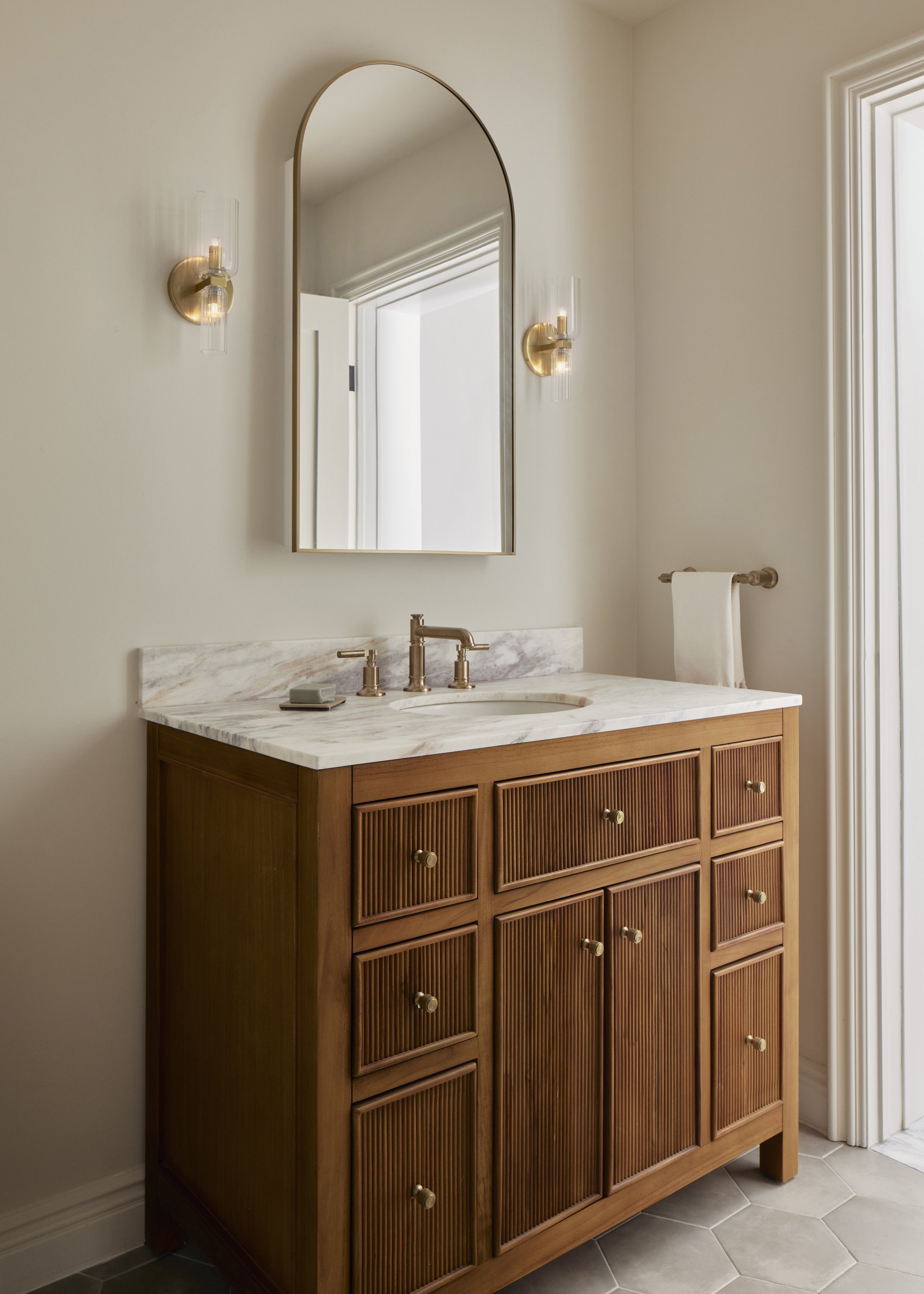 146 1/2 Java Street Brooklyn, NY 11222 - Photo 17 of 23 a bathroom with a sink vanity and a mirror