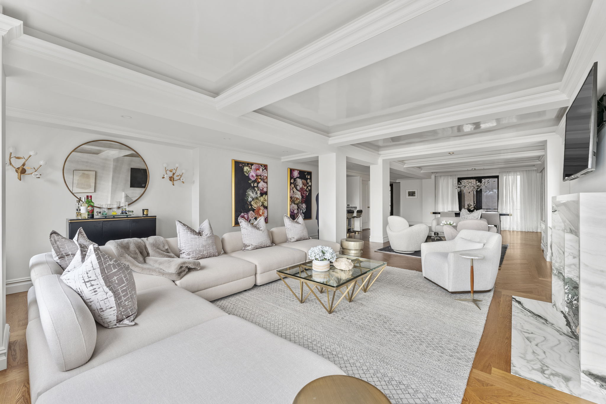 230 Central Park South, Unit 6DE Manhattan, NY 10019 - Photo 5 of 23 a living room with furniture and a mirror