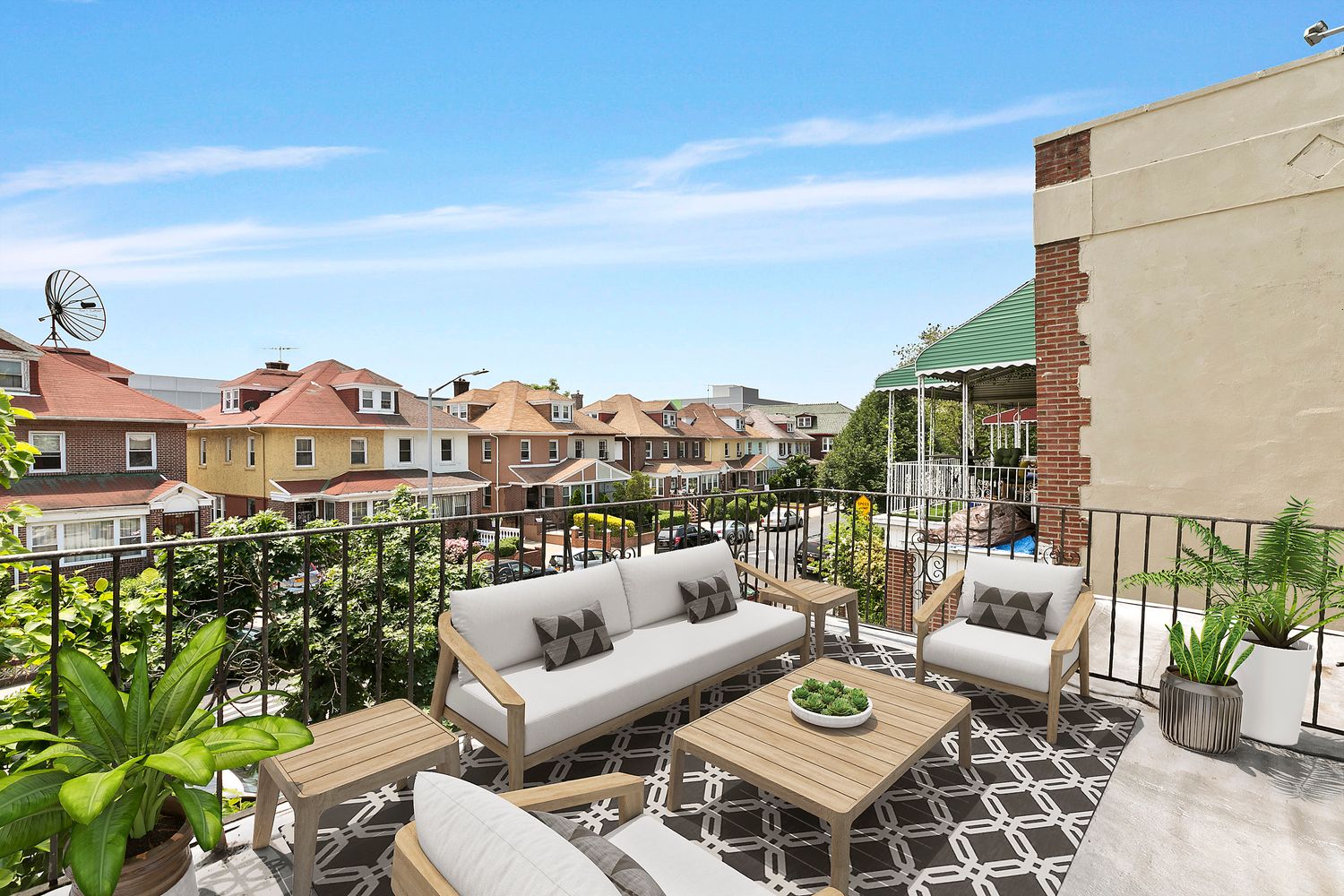 a view of a patio in the backyard
