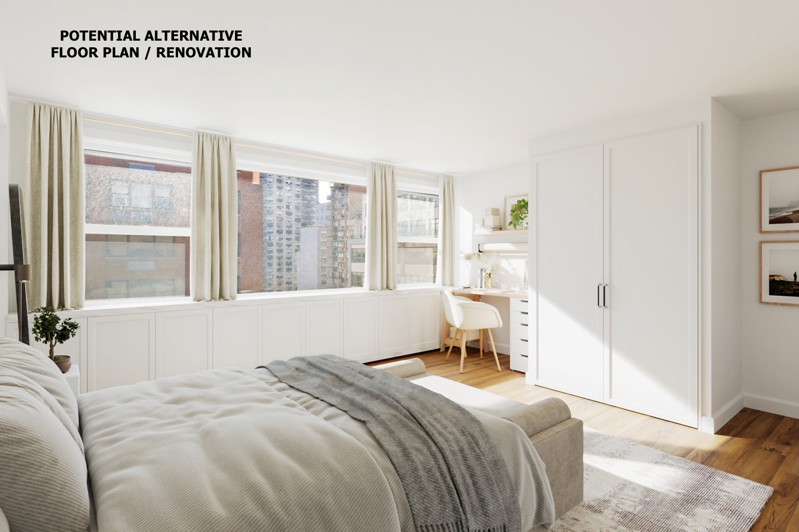139 East 33rd Street, Unit 12DE Manhattan, NY 10016 - Photo 11 of 27 a bedroom with a bed and a large window