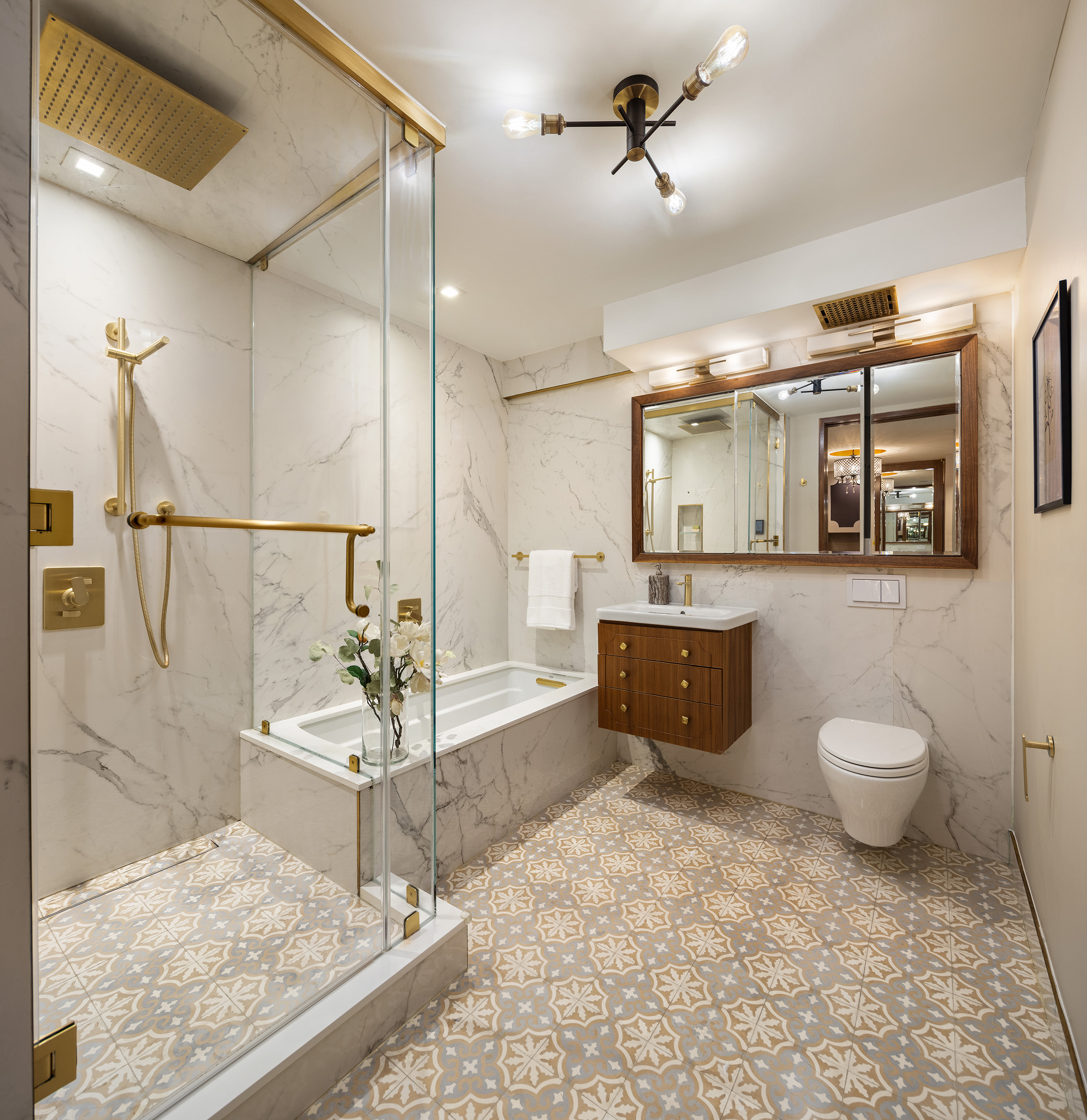 32 Gramercy Park South, Unit 12D Manhattan, NY 10003 - Photo 5 of 14 a spacious bathroom with a sink a toilet and shower