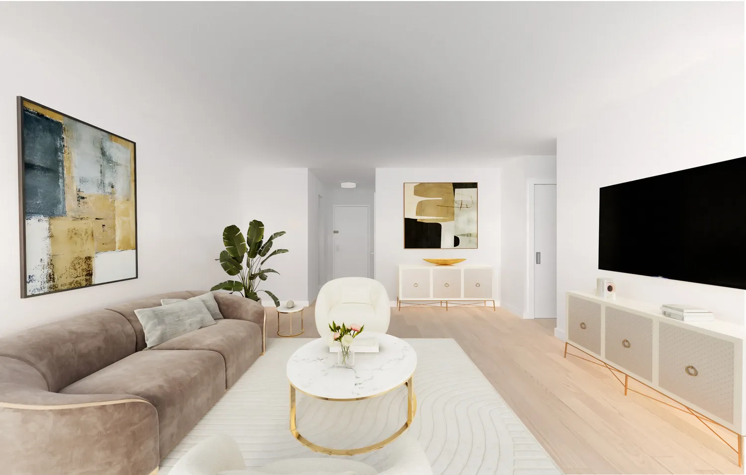 a living room with furniture and a flat screen tv