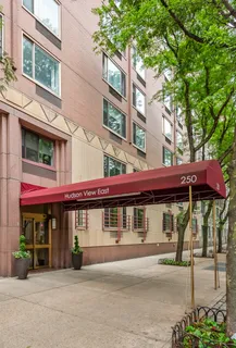 a view of a building with sitting area