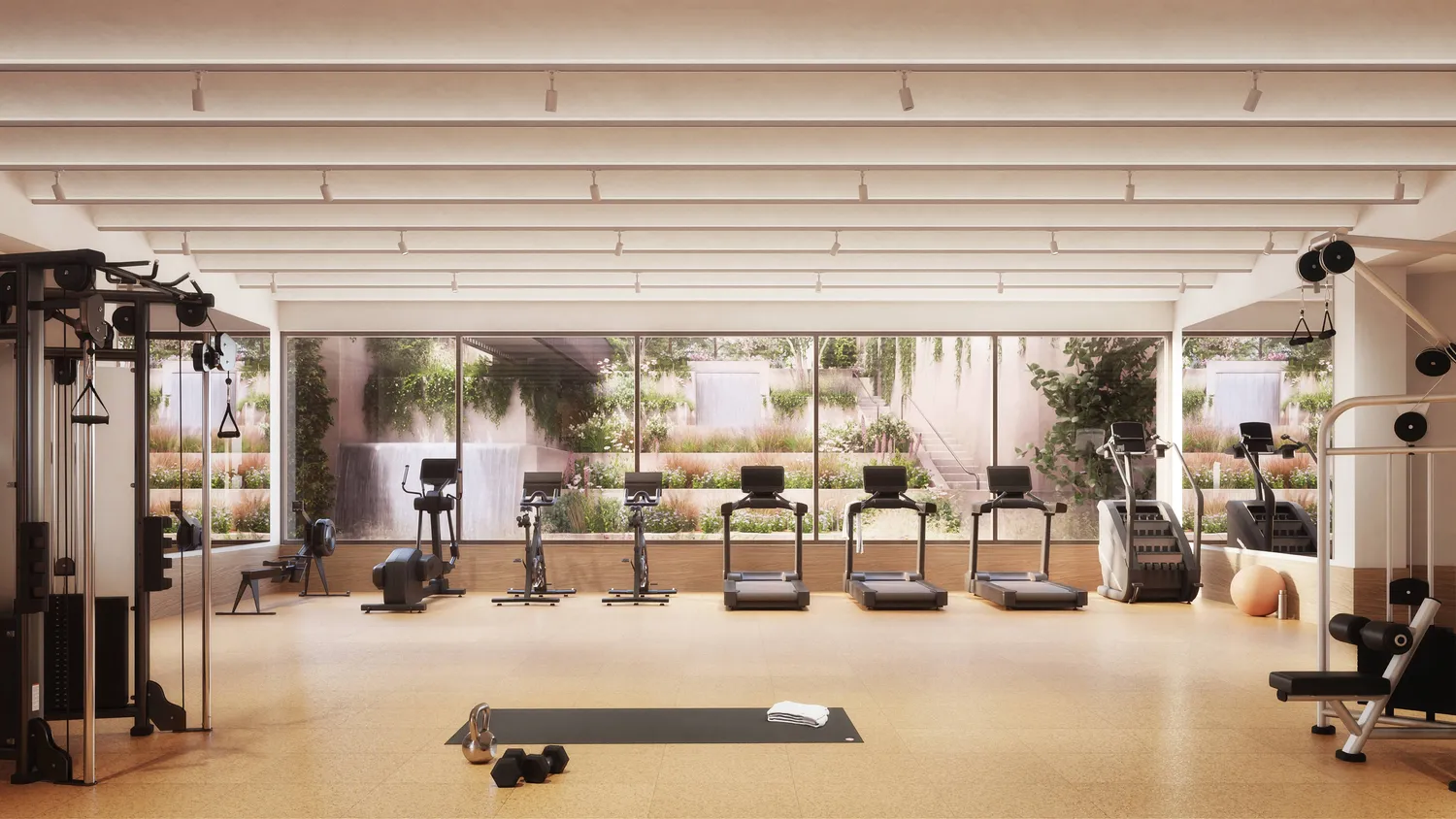 a view of a room with gym equipment