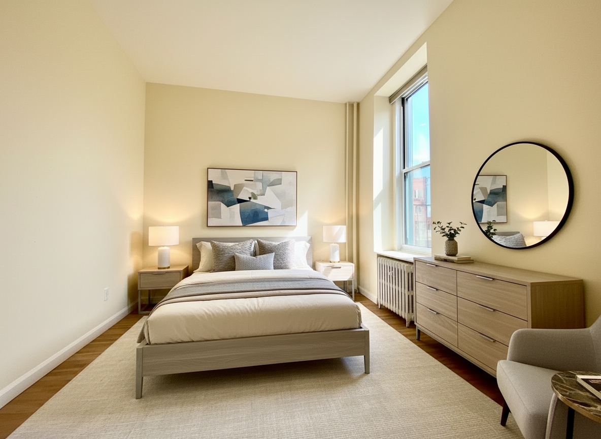 87 Wyckoff Street, Unit 3 Brooklyn, NY 11201 - Photo 6 of 10 a bedroom with a large bed mirror and a window