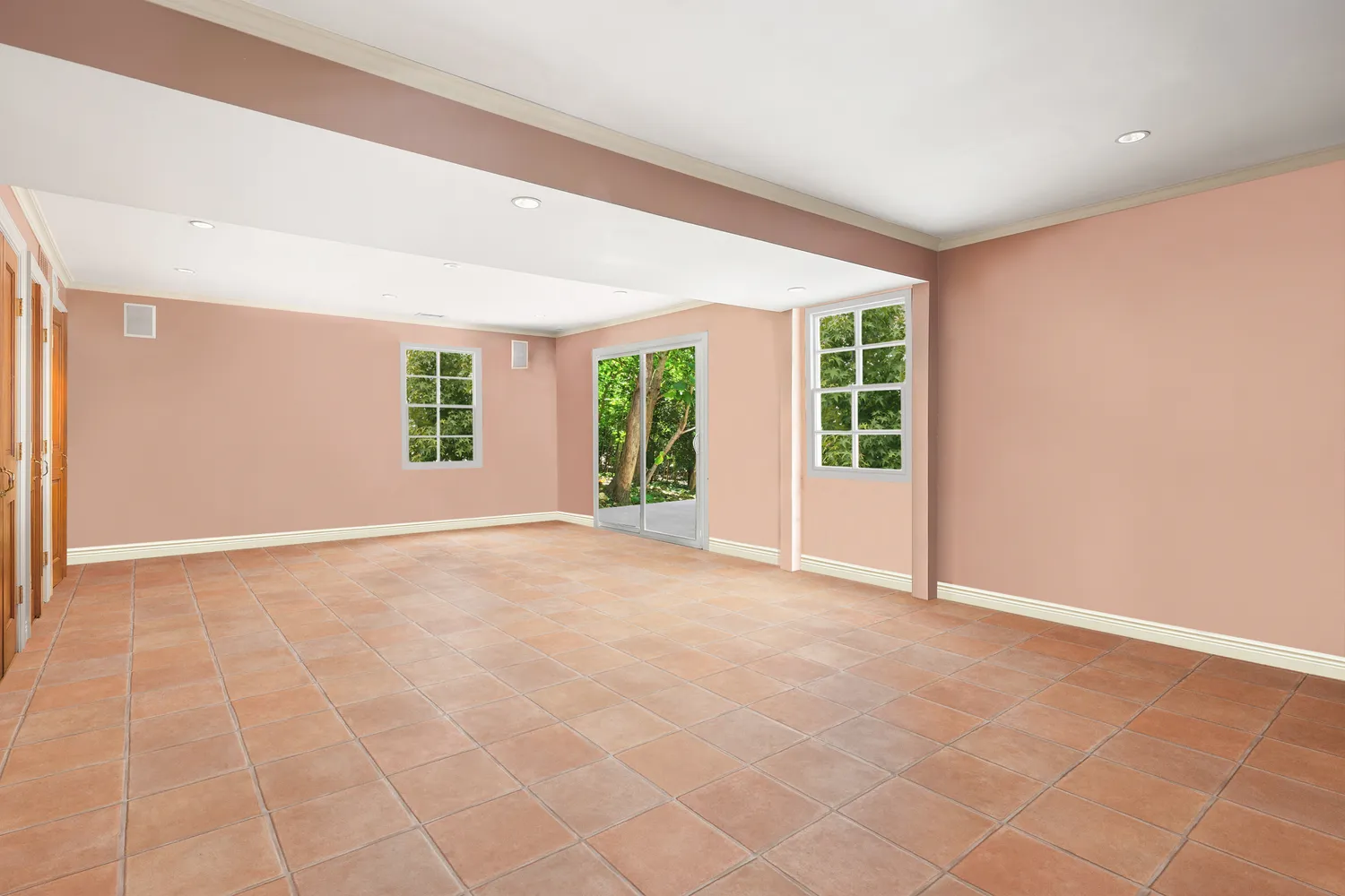 an empty room with windows