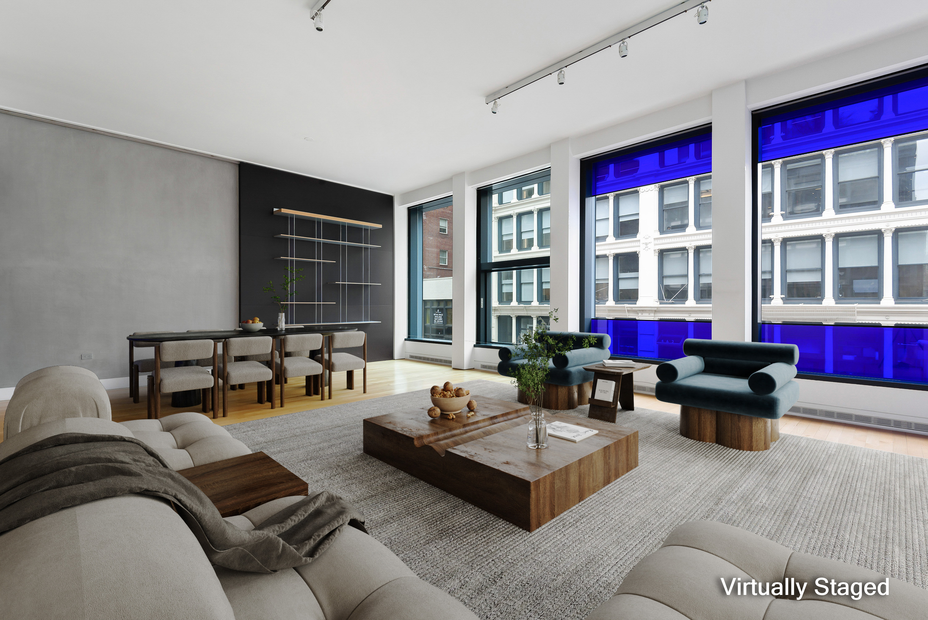 40 Mercer Street, Unit 19 Manhattan, NY 10013 - Photo 2 of 16 a living room with furniture and floor to ceiling window