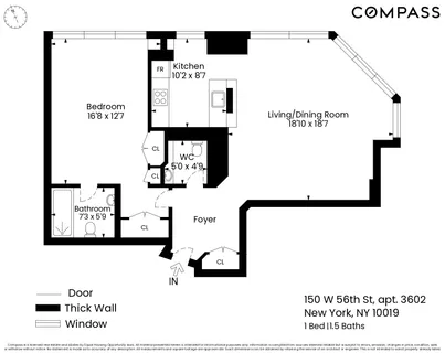 $1,489,000 | 150 West 56th Street, Unit 3602 | Theater District