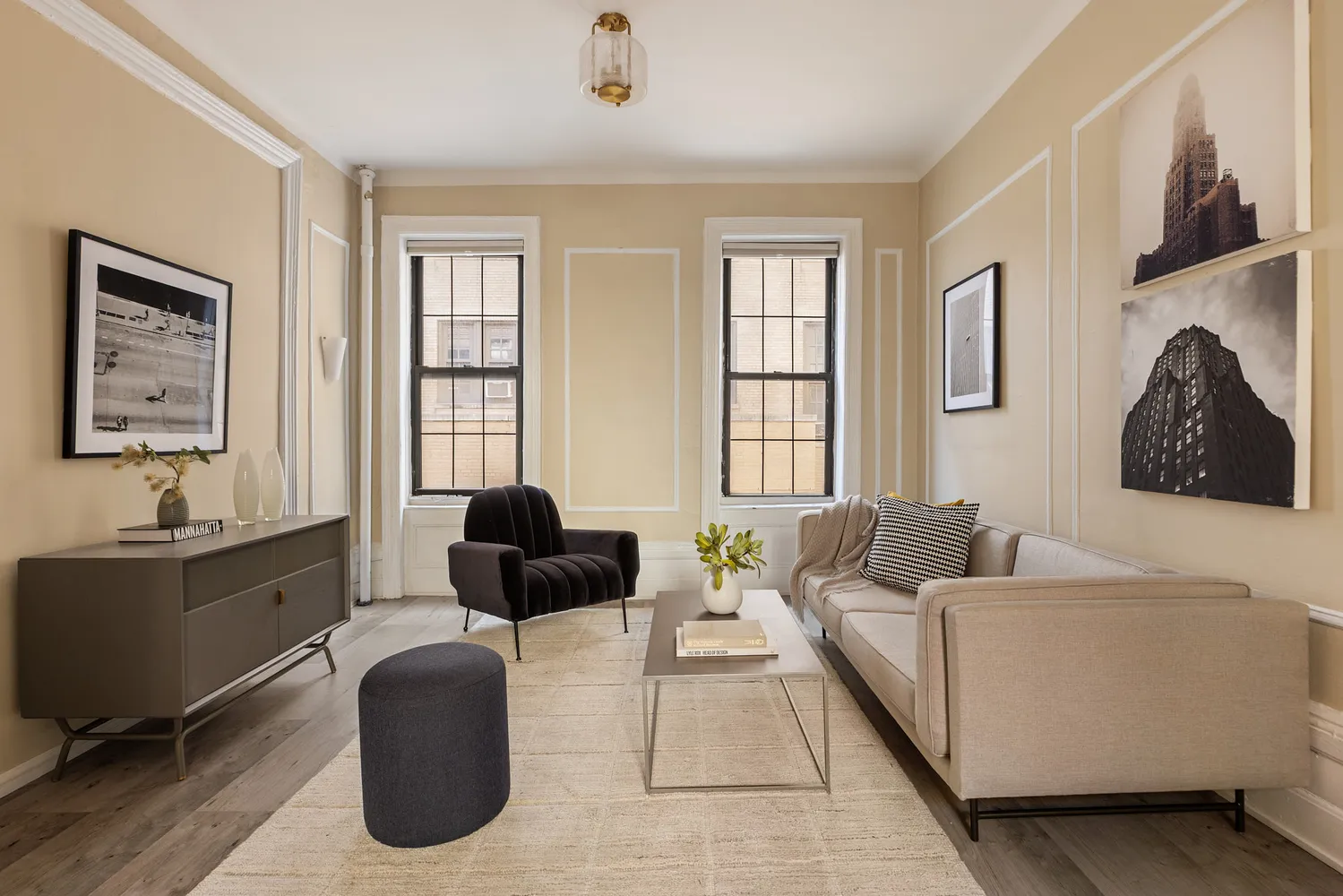 a living room with furniture and a window