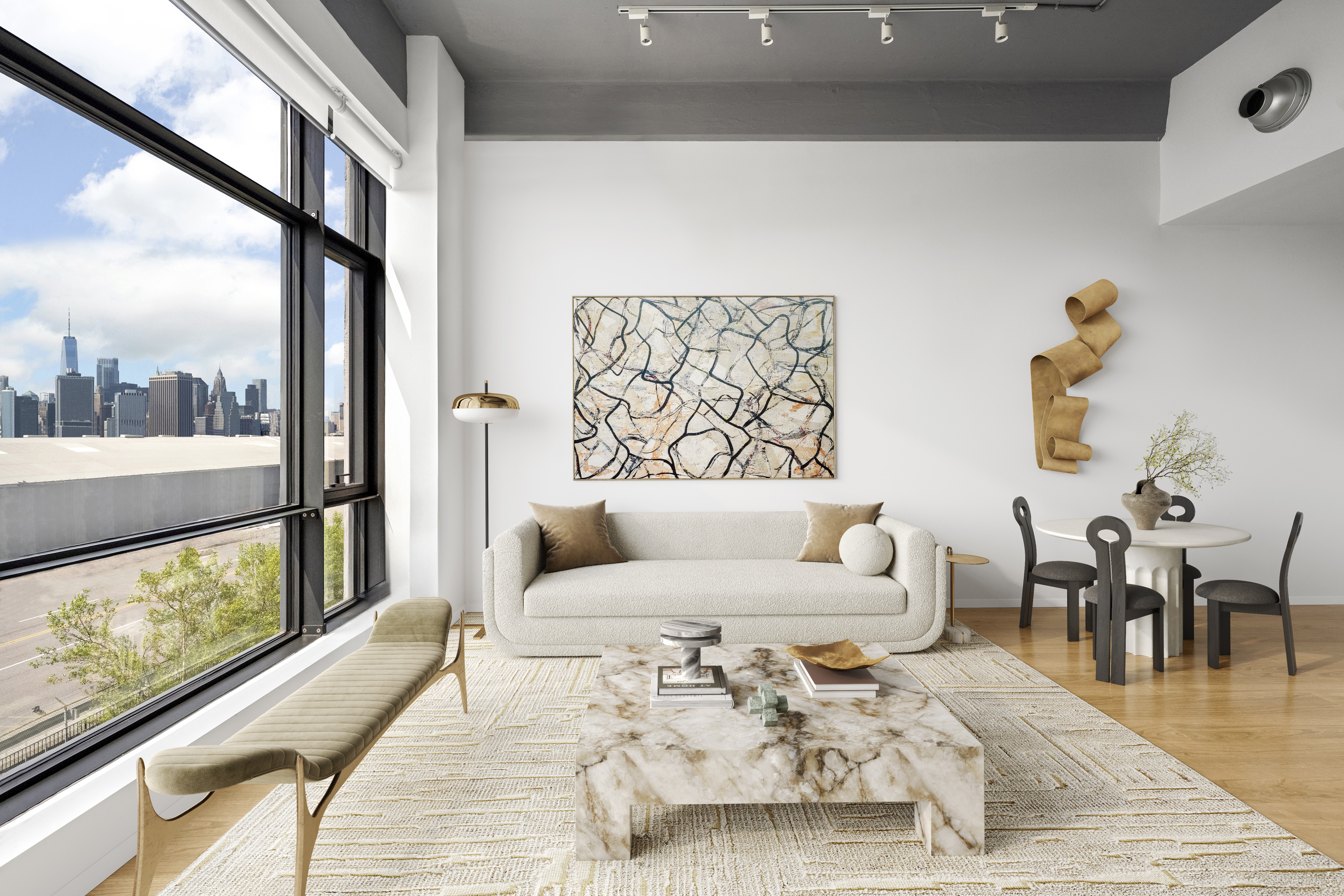 160 Imlay Street, Unit 3B3 Brooklyn, NY 11231 - Photo 2 of 16 a living room with furniture and a large window