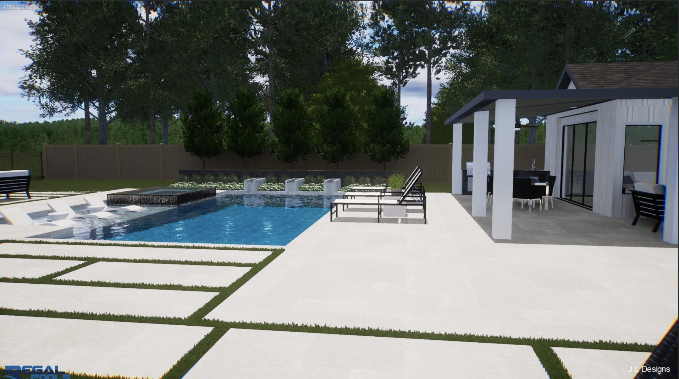 2118 Bennet Court Conroe, TX 77384 - Photo 64 of 70 a view of backyard with swimming pool and outdoor seating