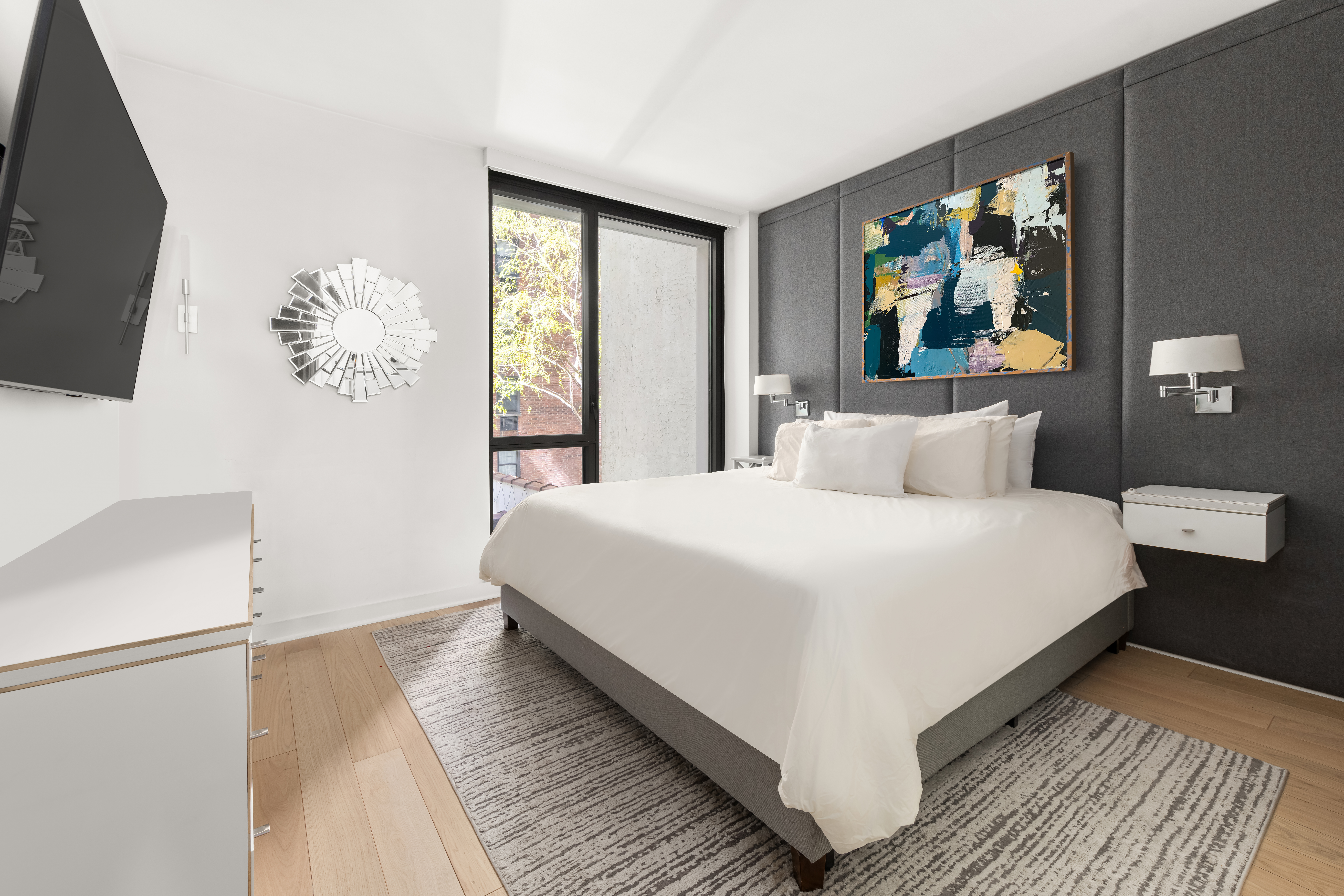 160 East 22nd Street, Unit 3A Manhattan, NY 10010 - Photo 4 of 7 a bedroom with a bed and a flat screen tv