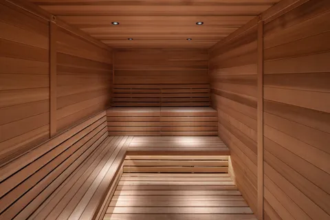 a close view of light fixtures and roof