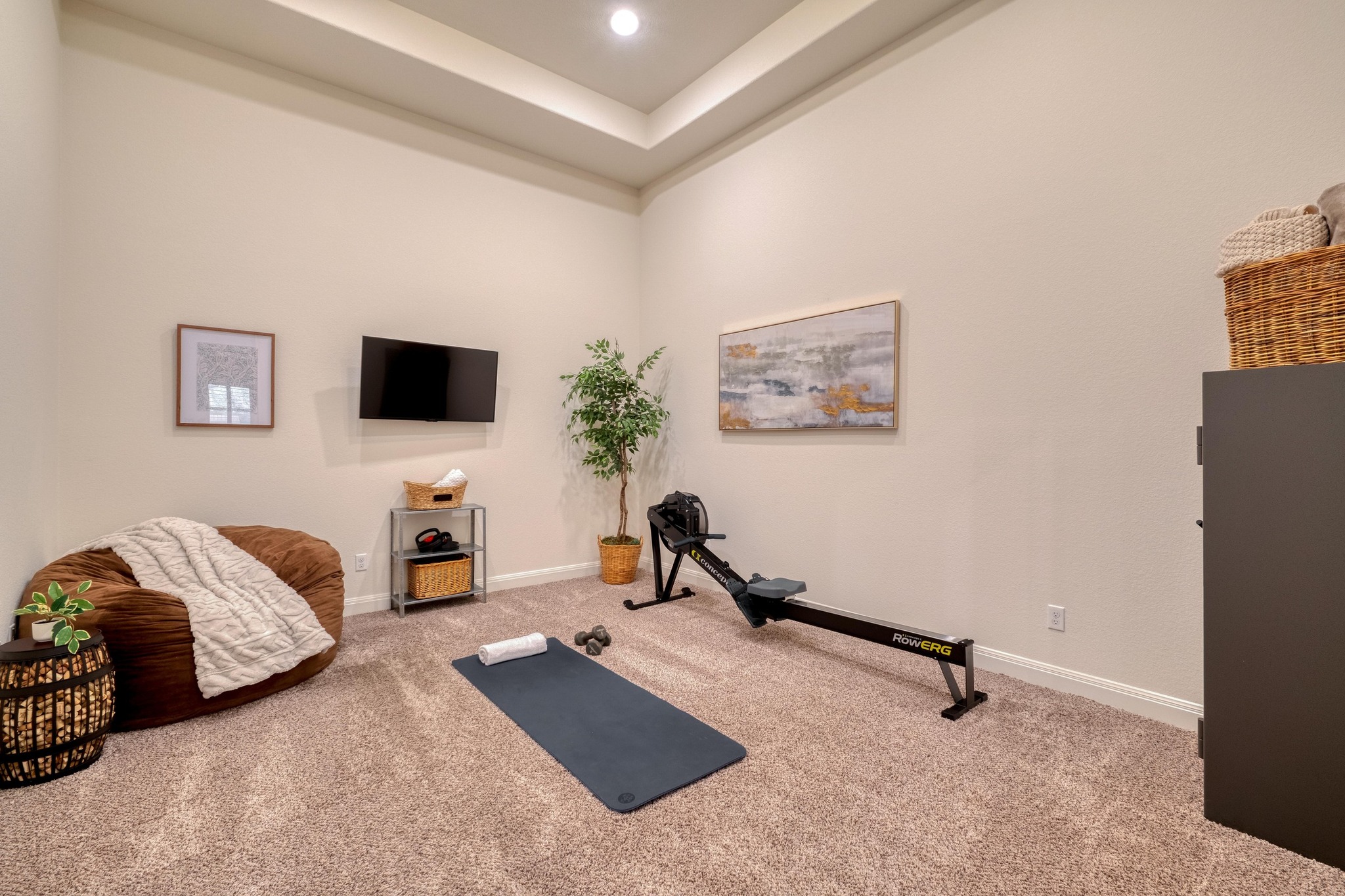 3836 Kyler Glen Road Round Rock, TX 78681 - Photo 18 of 41 a living room with furniture gym equipment and a flat screen tv