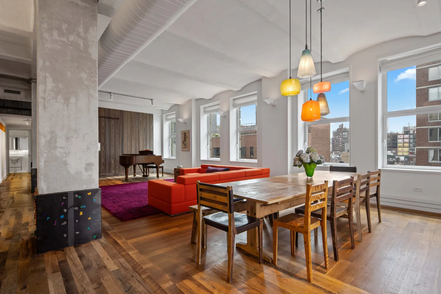 a table and chairs in a room