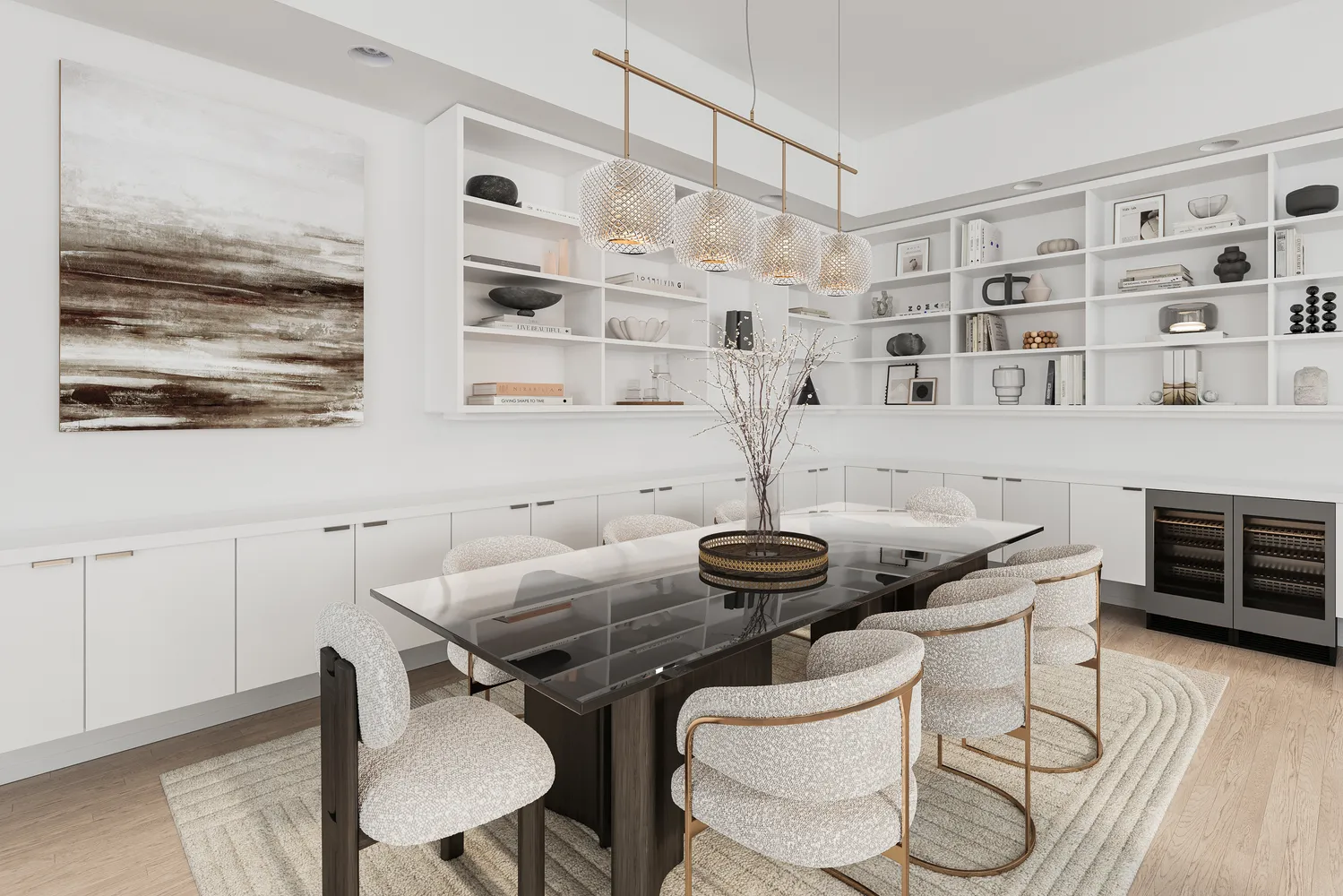 a table and chairs in a room