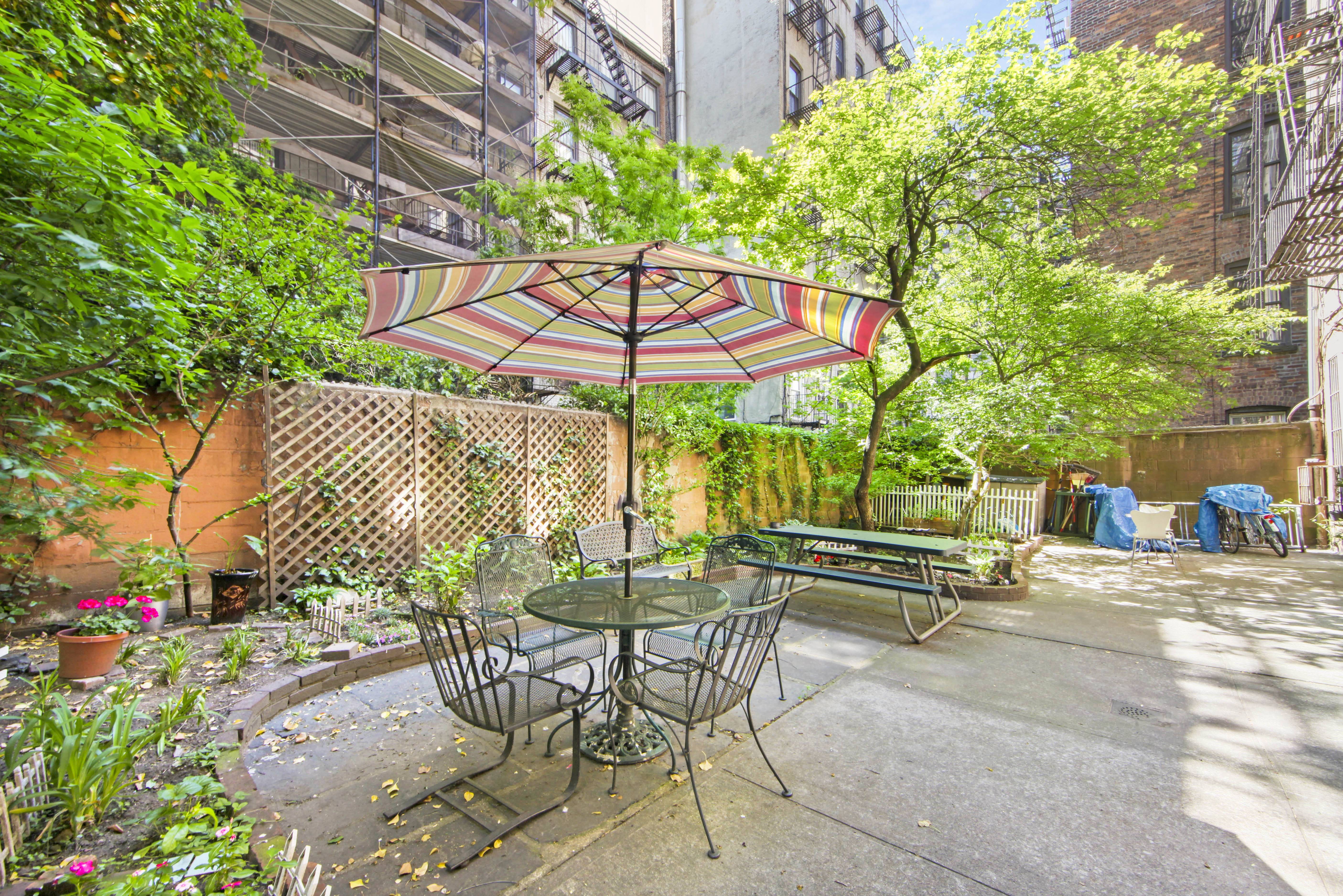 143 Sullivan Street, Unit 12 Manhattan, NY 10012 - Photo 10 of 11 a view of patio with a table and chairs under an umbrella