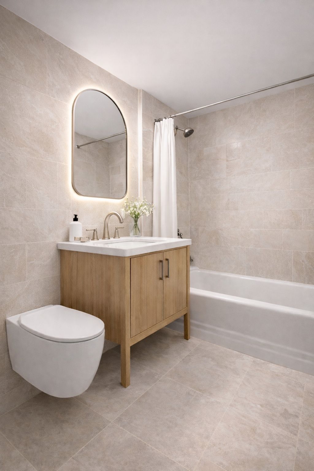 35-50 85th Street, Unit 9J Queens, NY 11372 - Photo 12 of 16 a bathroom with a sink mirror toilet and bathtub