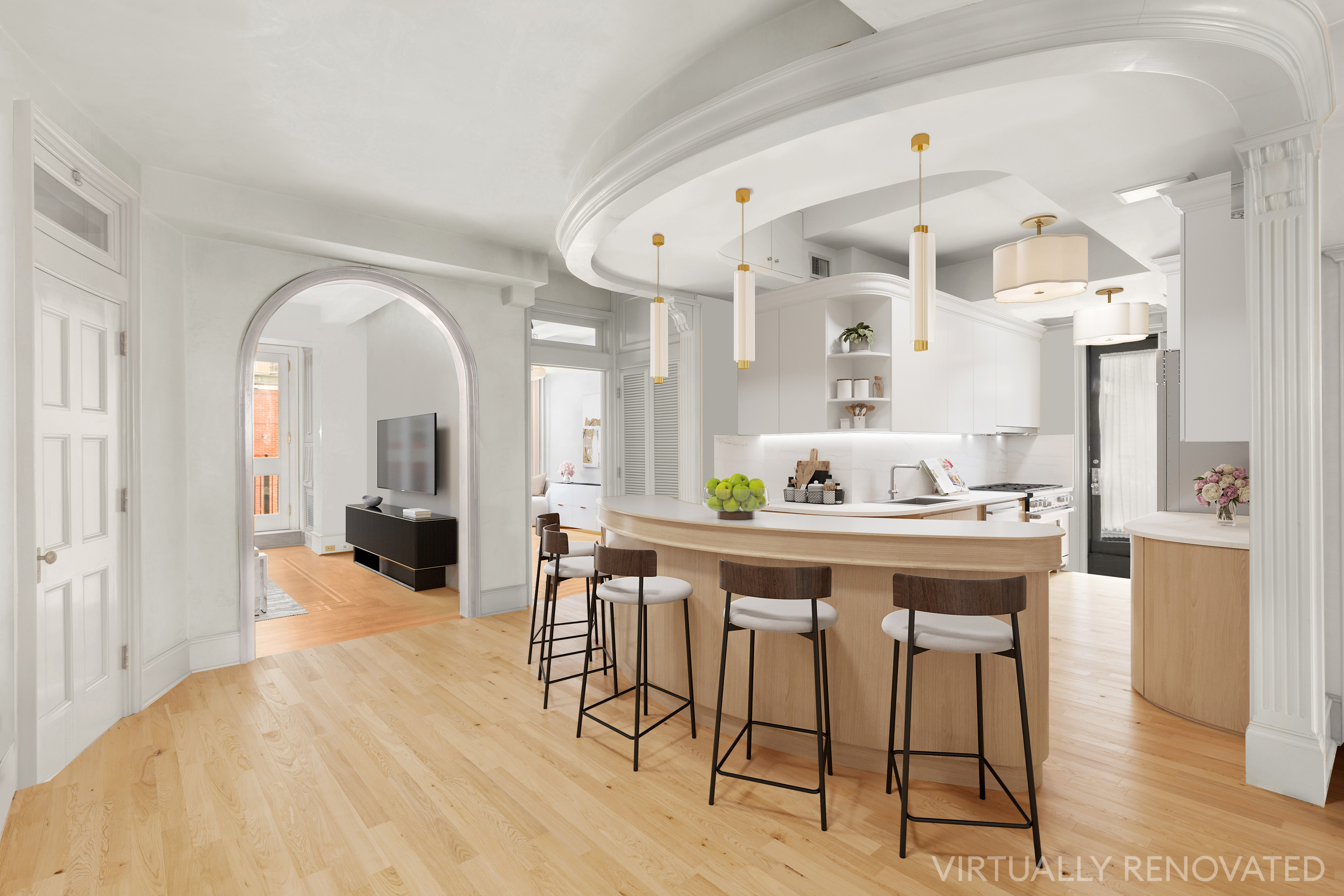 252 West 30th Street, Unit 12 Manhattan, NY 10001 - Photo 9 of 20 a kitchen with stainless steel appliances kitchen island granite countertop a table and chairs in it