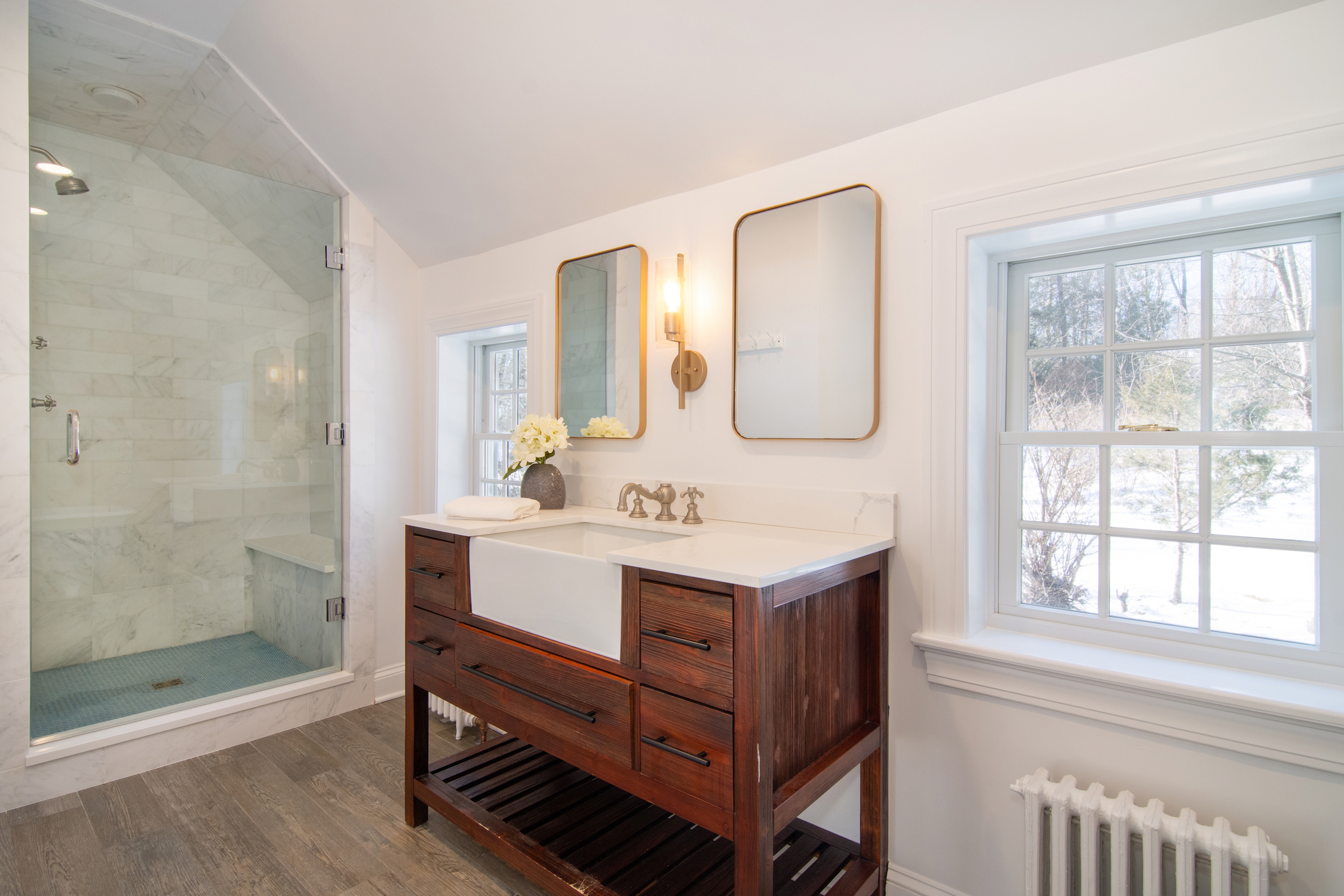 41 Harris Road Katonah, NY 10536 - Photo 28 of 48 a bathroom with a sink and a mirror