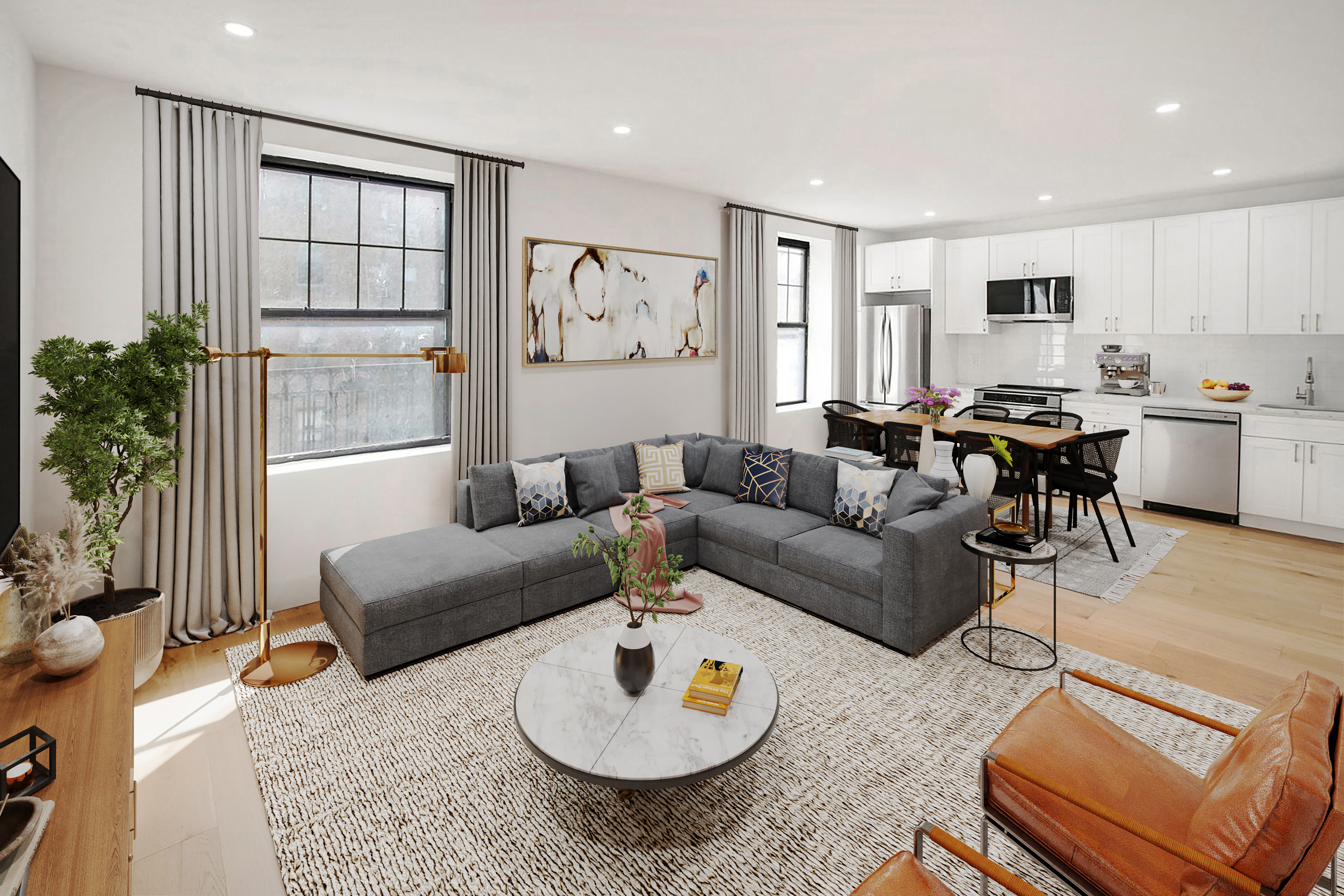 a living room with furniture and a window