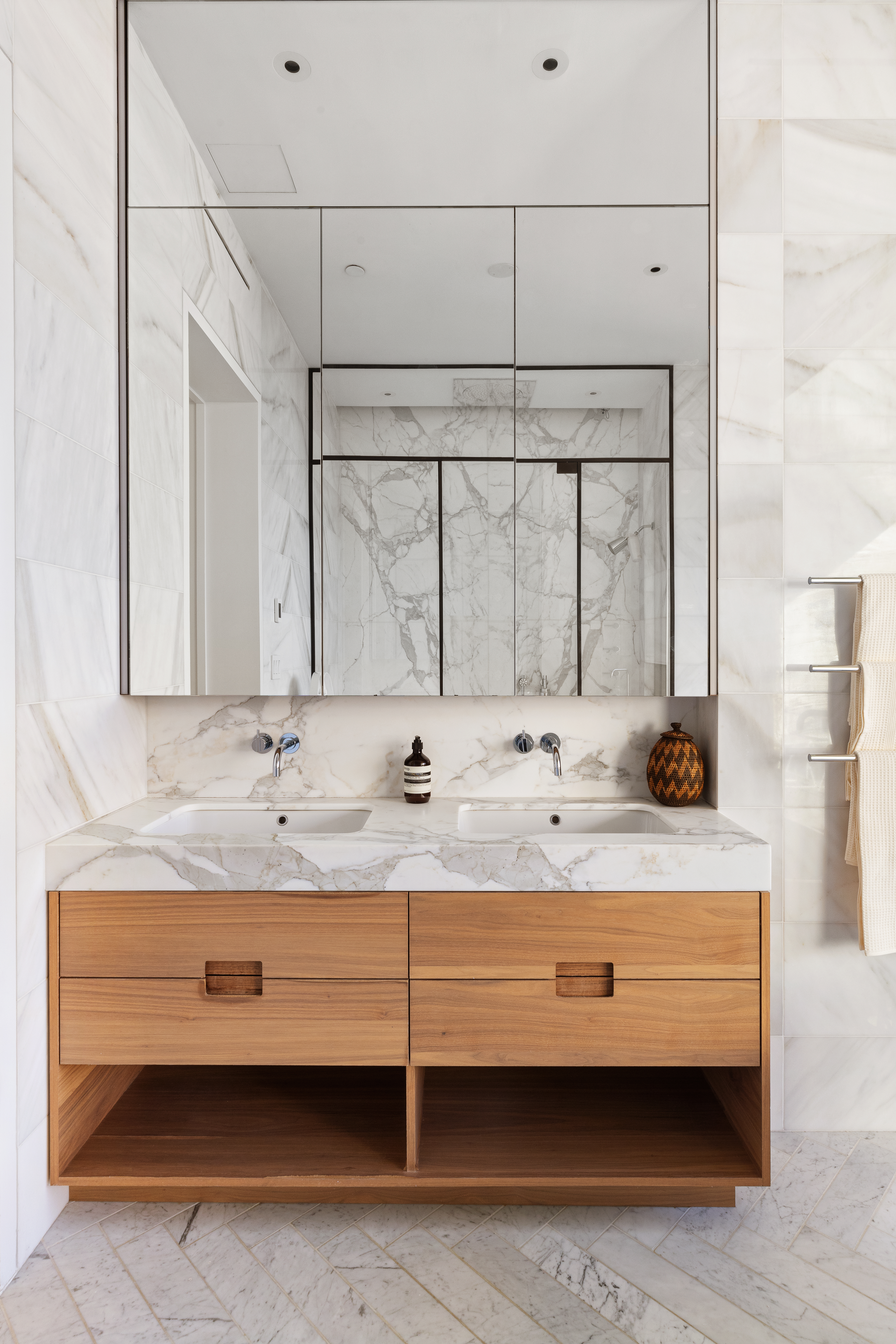 500 West 25th Street, Unit 8 Manhattan, NY 10001 - Photo 10 of 18 a bathroom with a granite countertop sink and a mirror