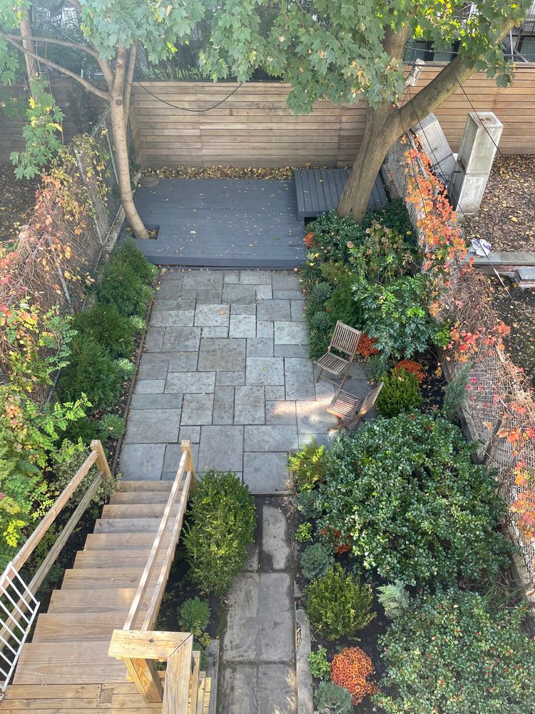 a view of a pathway both side of house