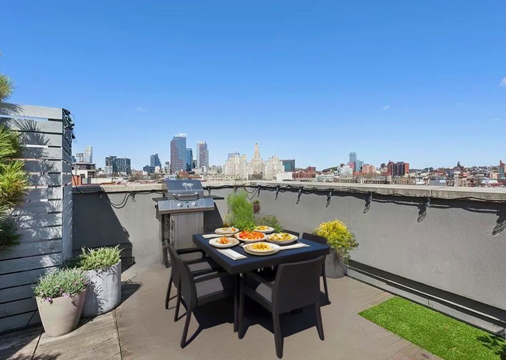 a view of a chairs and table on the terrace