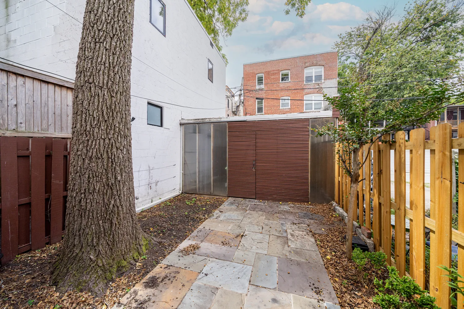 a view of wooden balcony