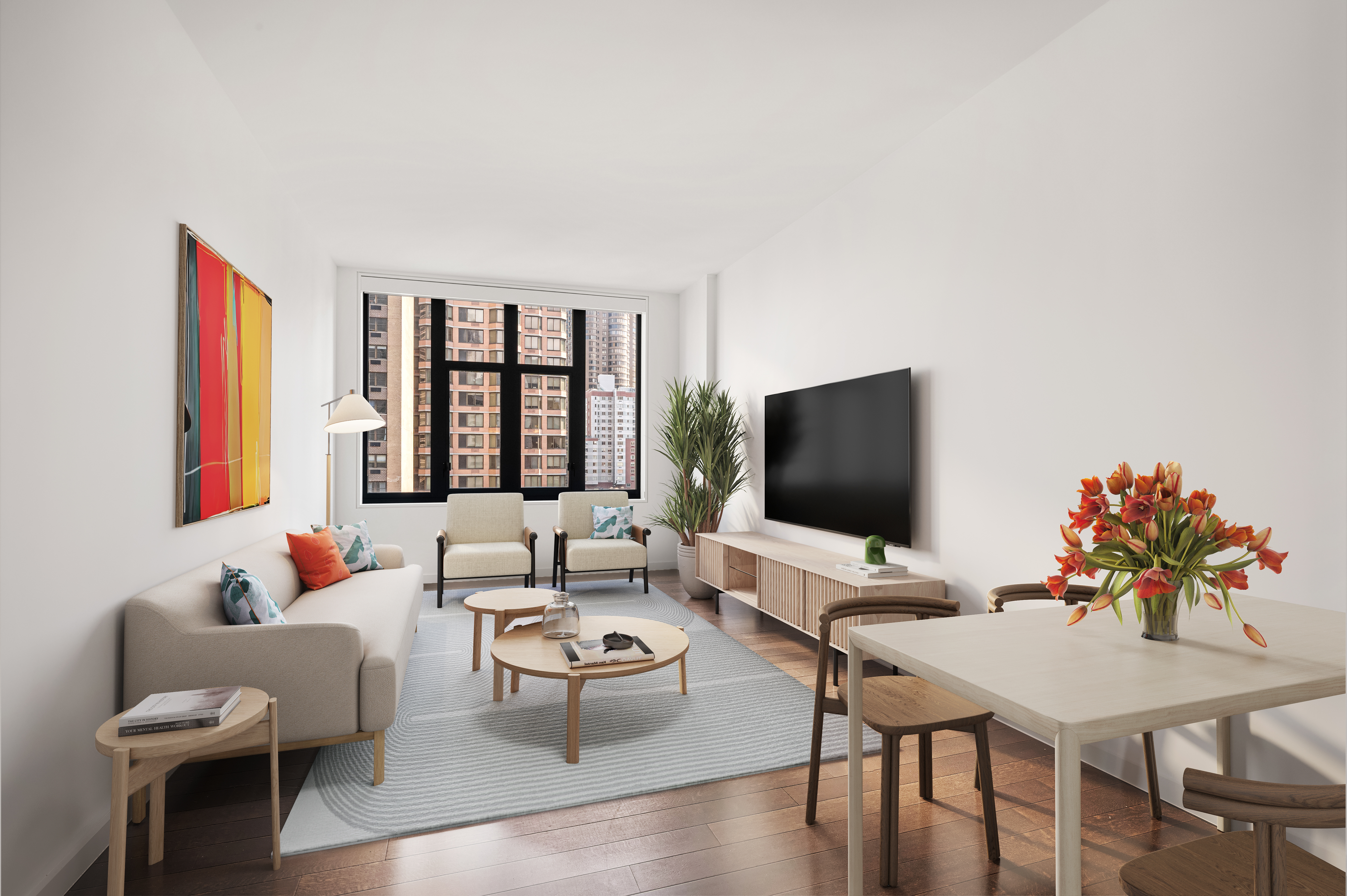 a living room with furniture and a flat screen tv