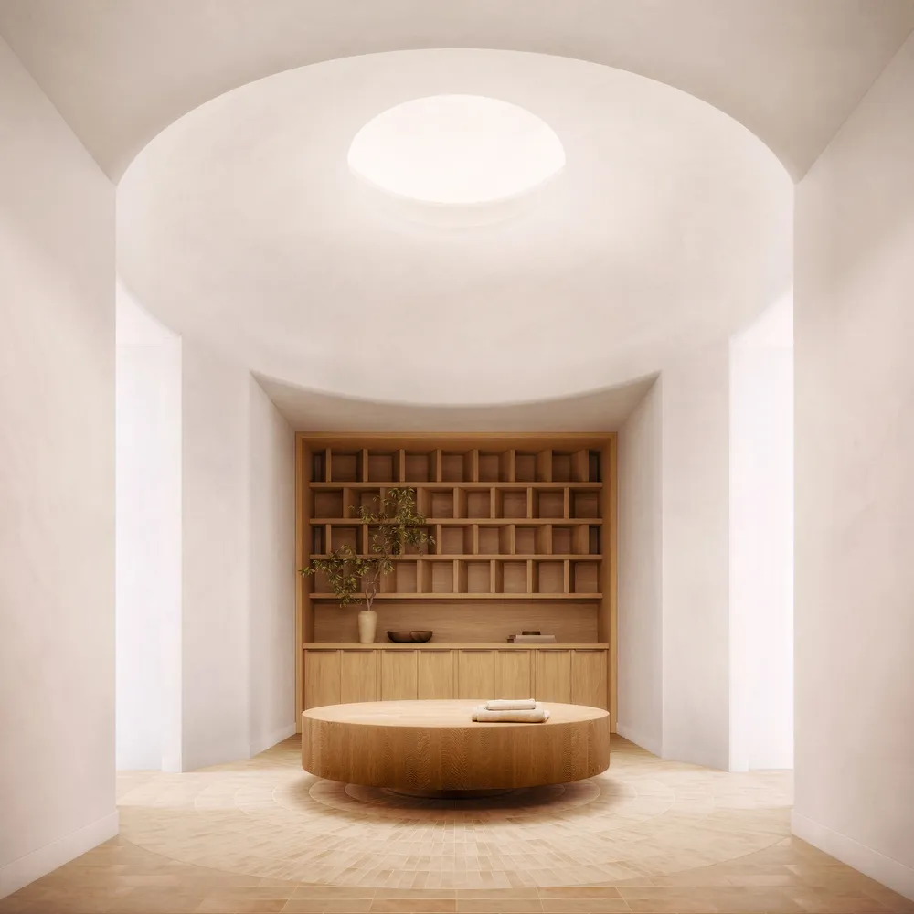 a living room with a white walls