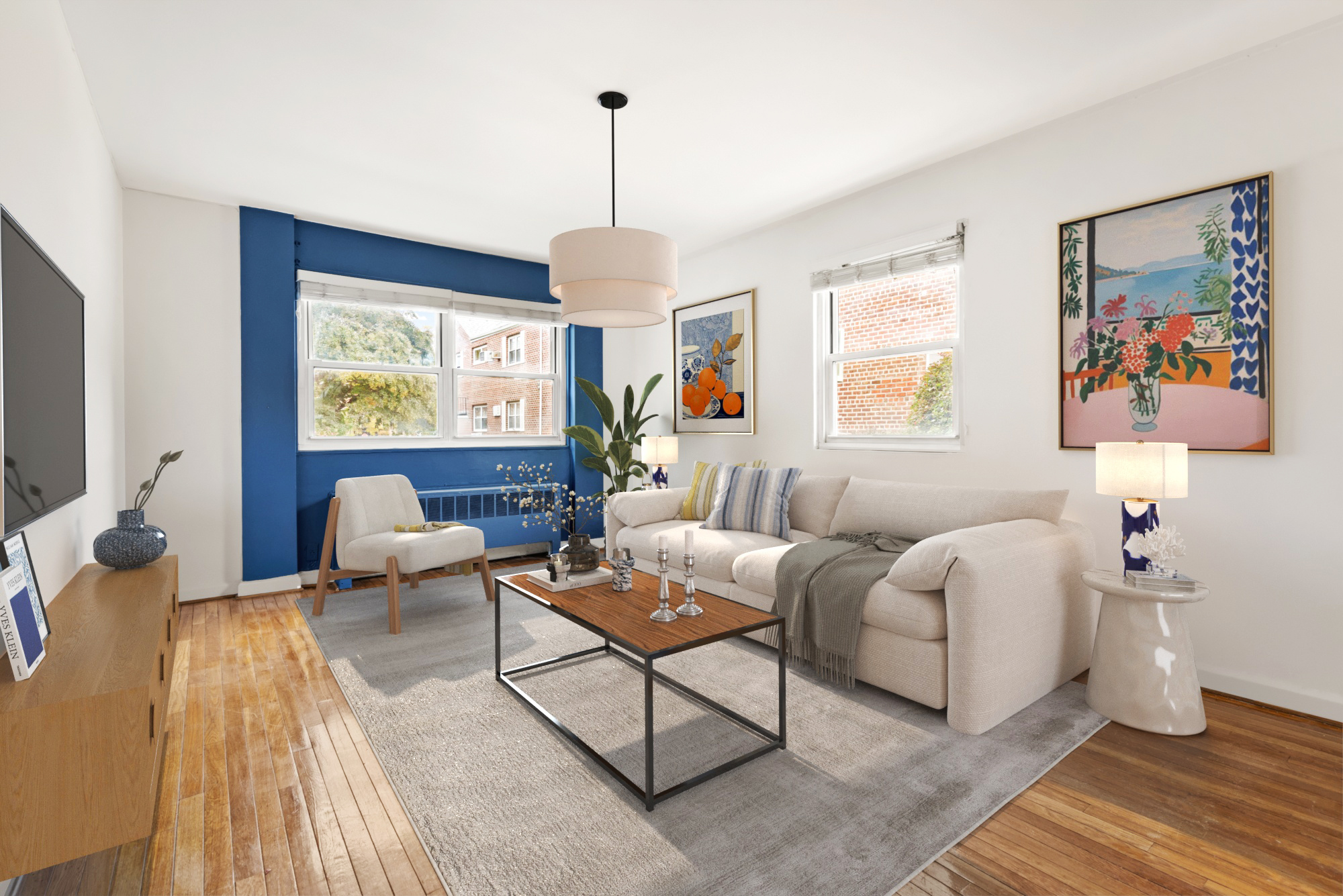 a living room with furniture and a window