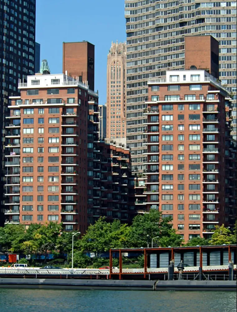a front view of a building with street view