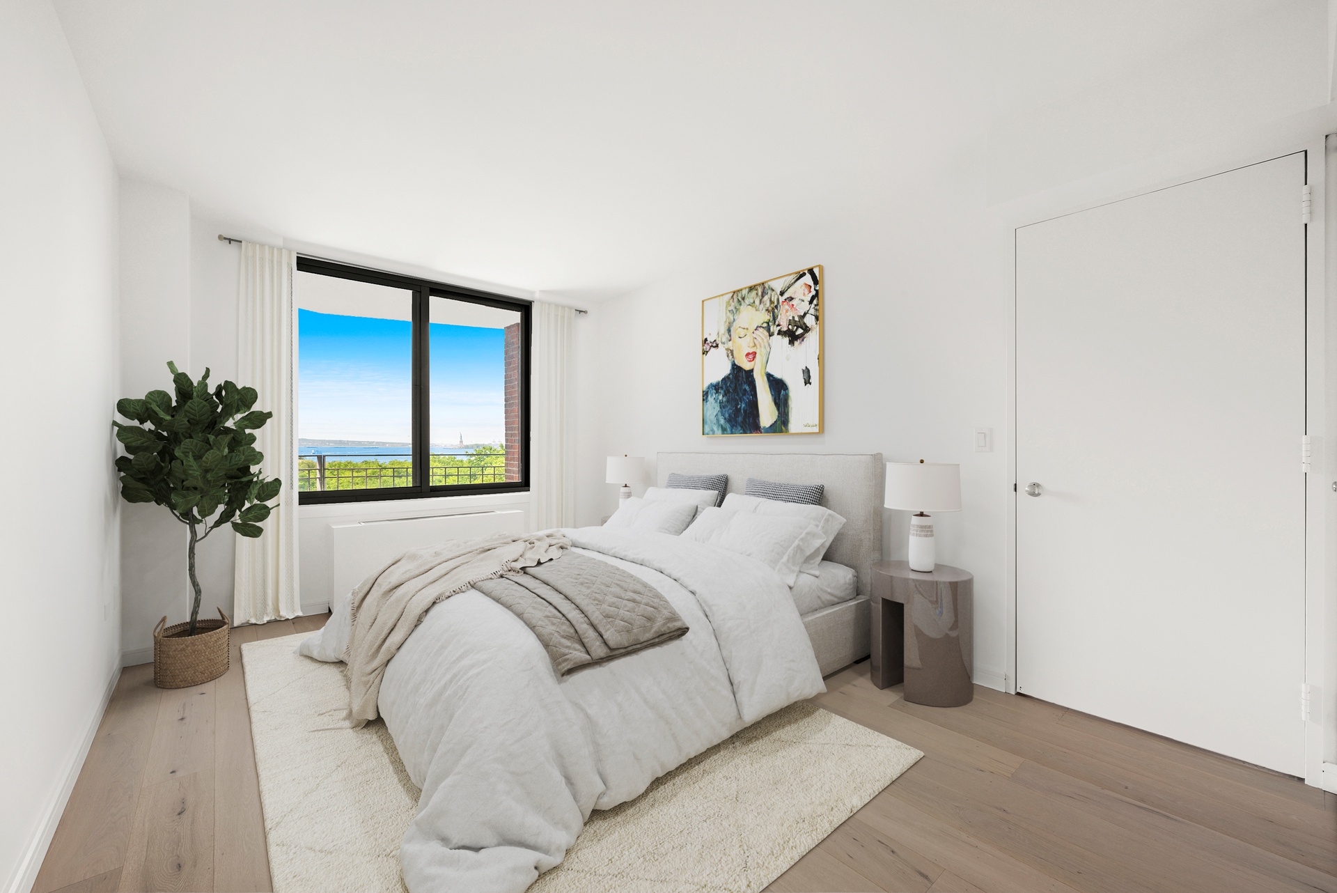 2 South End Avenue, Unit 8C Manhattan, NY 10280 - Photo 4 of 6 a bedroom with a bed and a plant