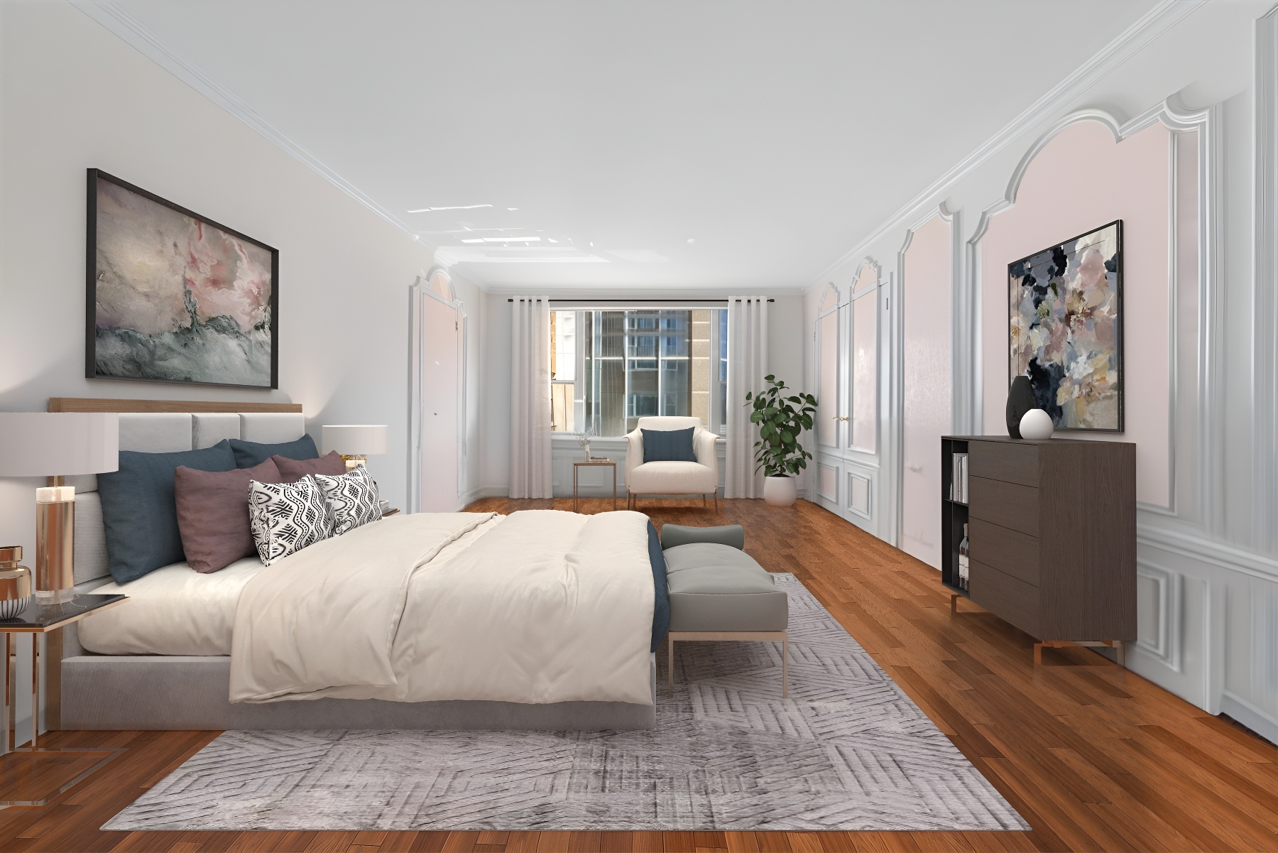 118 East 60th Street, Unit 33G Manhattan, NY 10022 - Photo 4 of 8 a bedroom with a large bed couch and a window