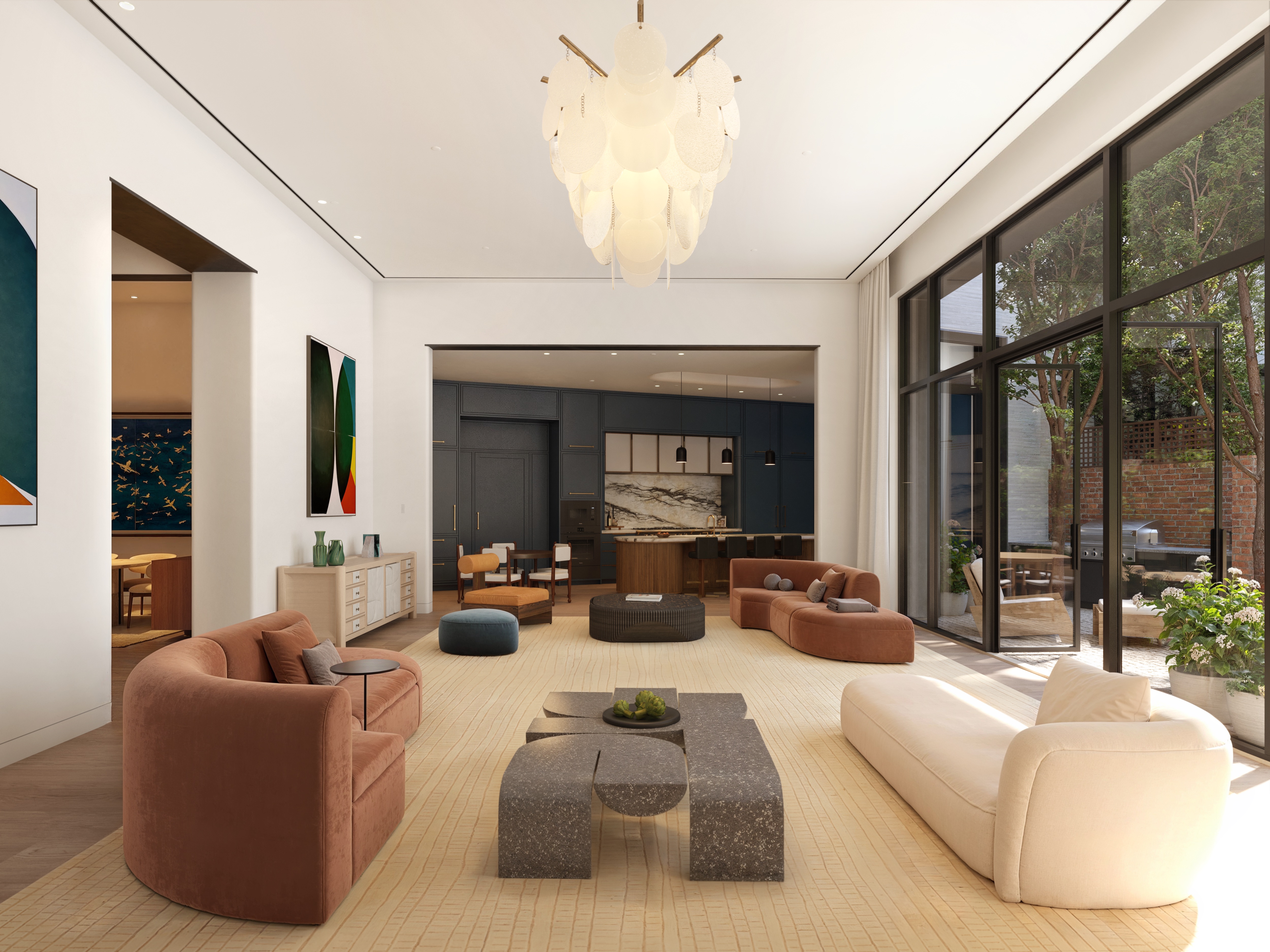 125 Perry Street Manhattan, NY 10014 - Photo 2 of 13 a living room with furniture fireplace and large windows