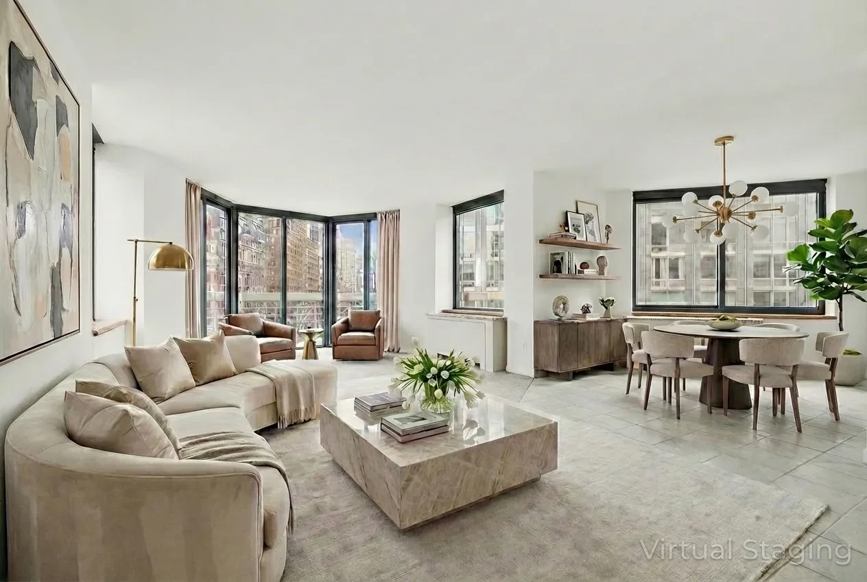 201 West 72nd Street, Unit 8A Manhattan, NY 10023 - Photo 1 of 15 a living room with furniture and a large window