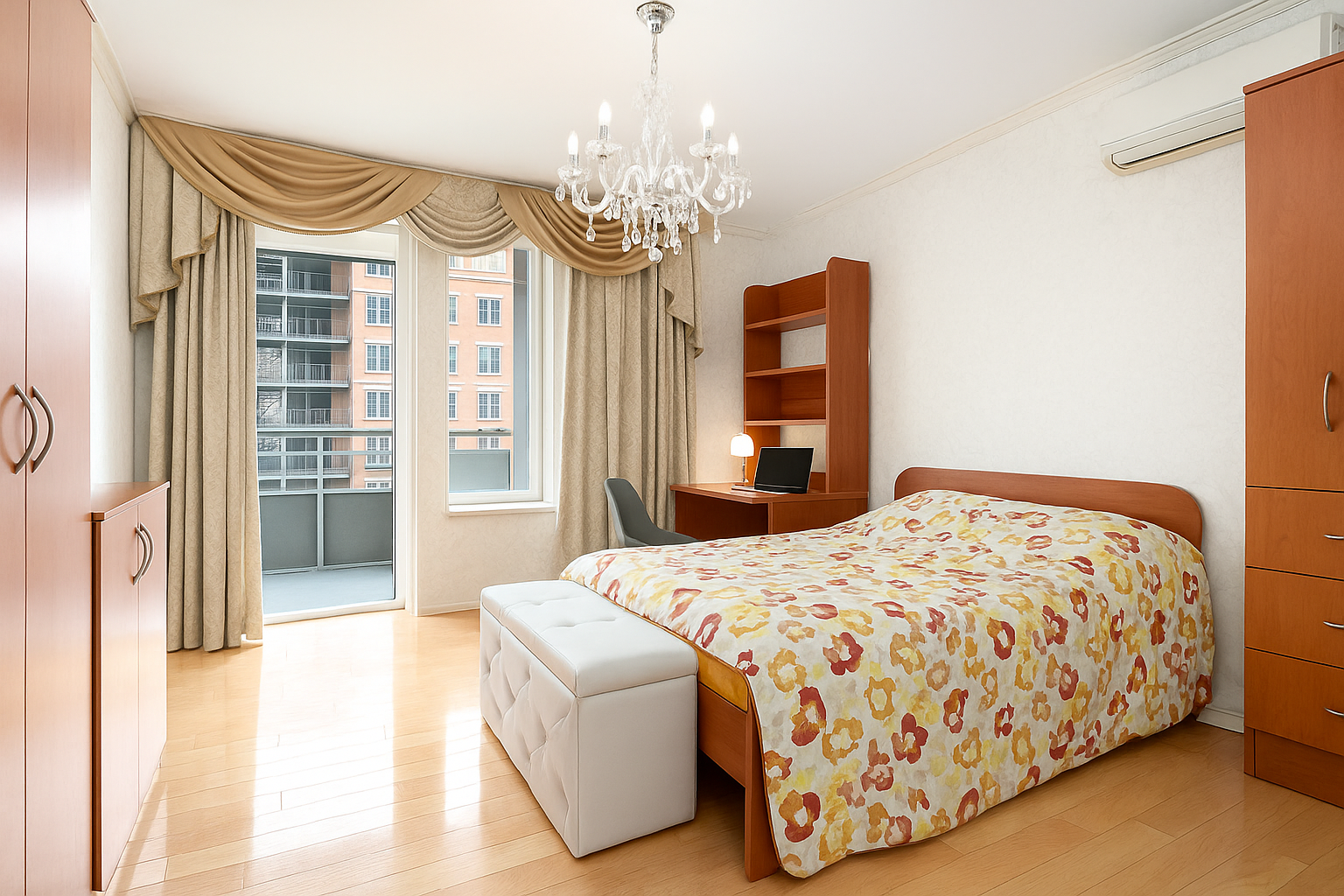 135 Oceana Drive East, Unit 2C Brooklyn, NY 11235 - Photo 11 of 29 a bedroom with a large bed and a chandelier