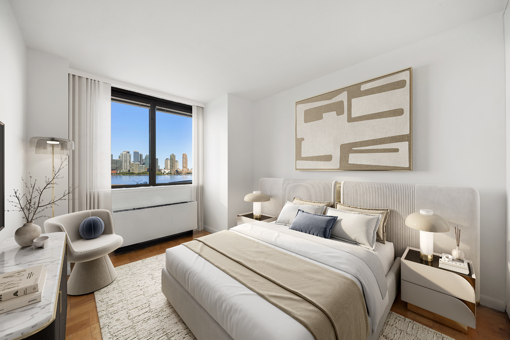 630 1st Avenue, Unit 6S Manhattan, NY 10016 - Photo 6 of 11 a bedroom with a bed and wooden floor