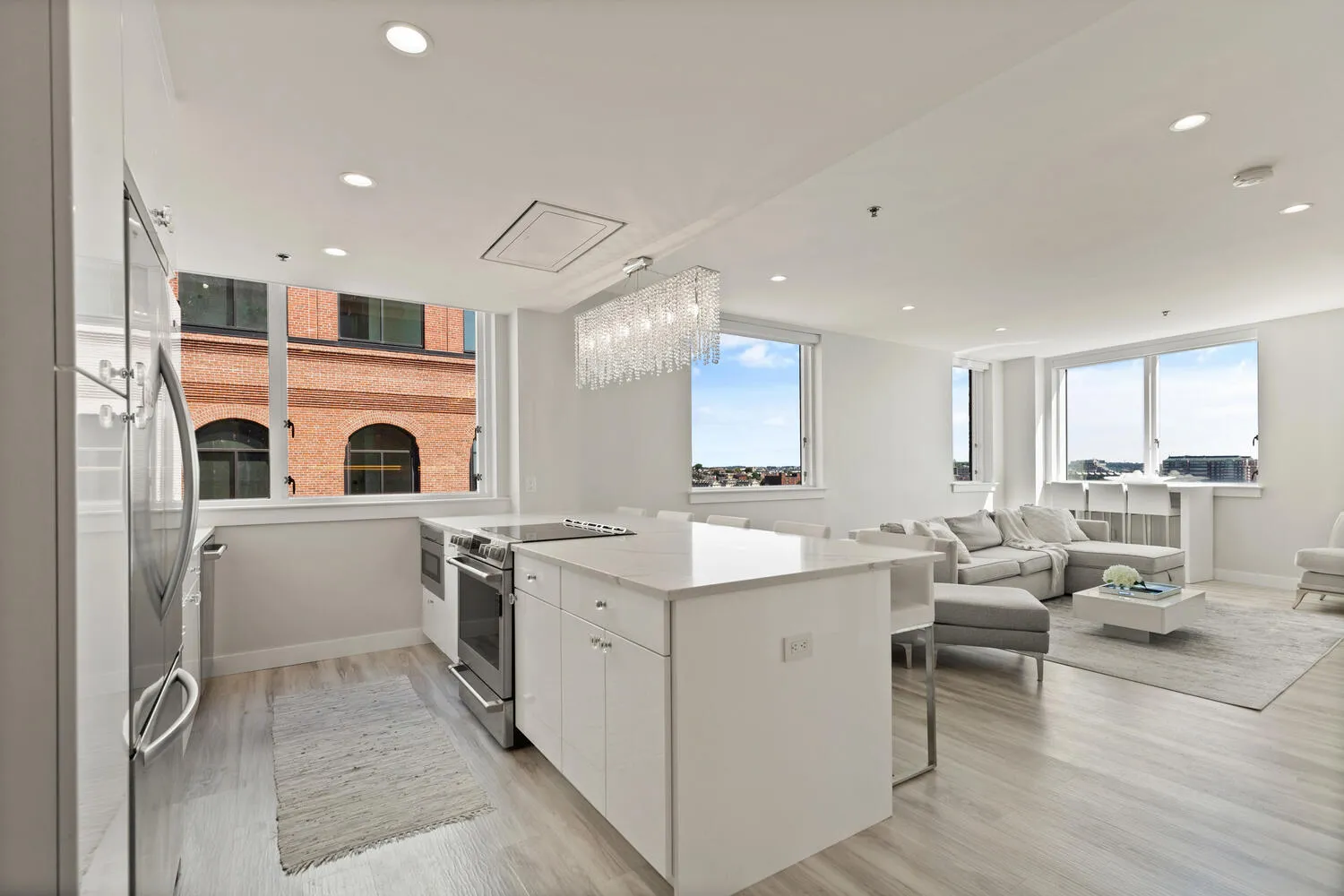 a kitchen with a sink counter top space and appliances