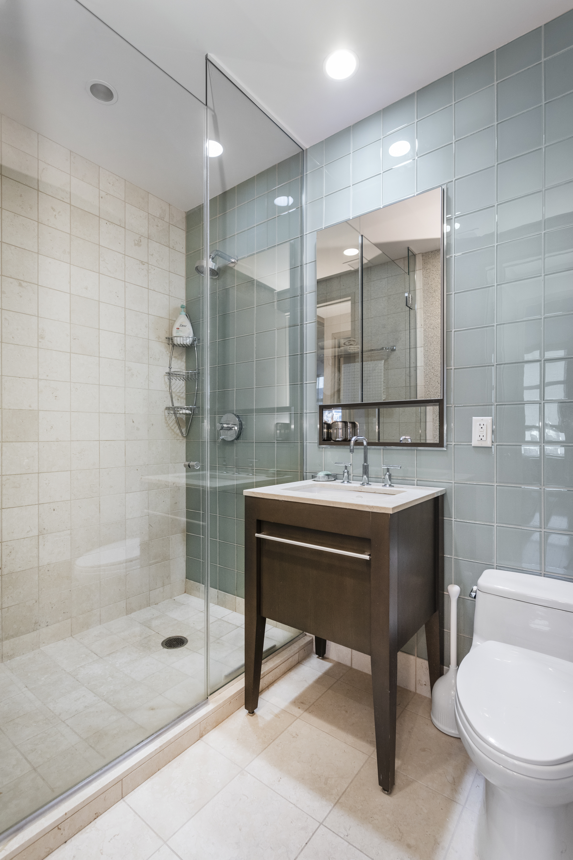 1600 Broadway, Unit 18G Manhattan, NY 10019 - Photo 8 of 10 a bathroom with a sink toilet and shower