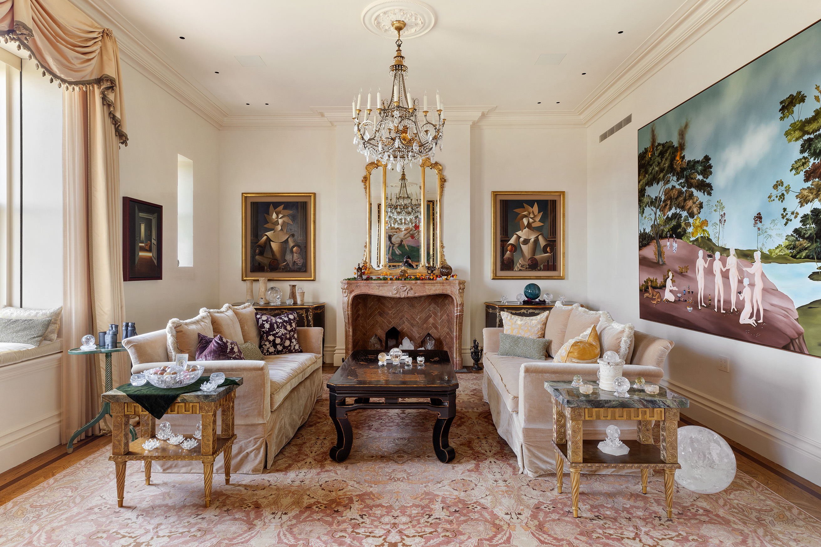 1 Central Park South, Unit 8010203 Manhattan, NY 10019 - Photo 8 of 45 a living room with furniture and a chandelier