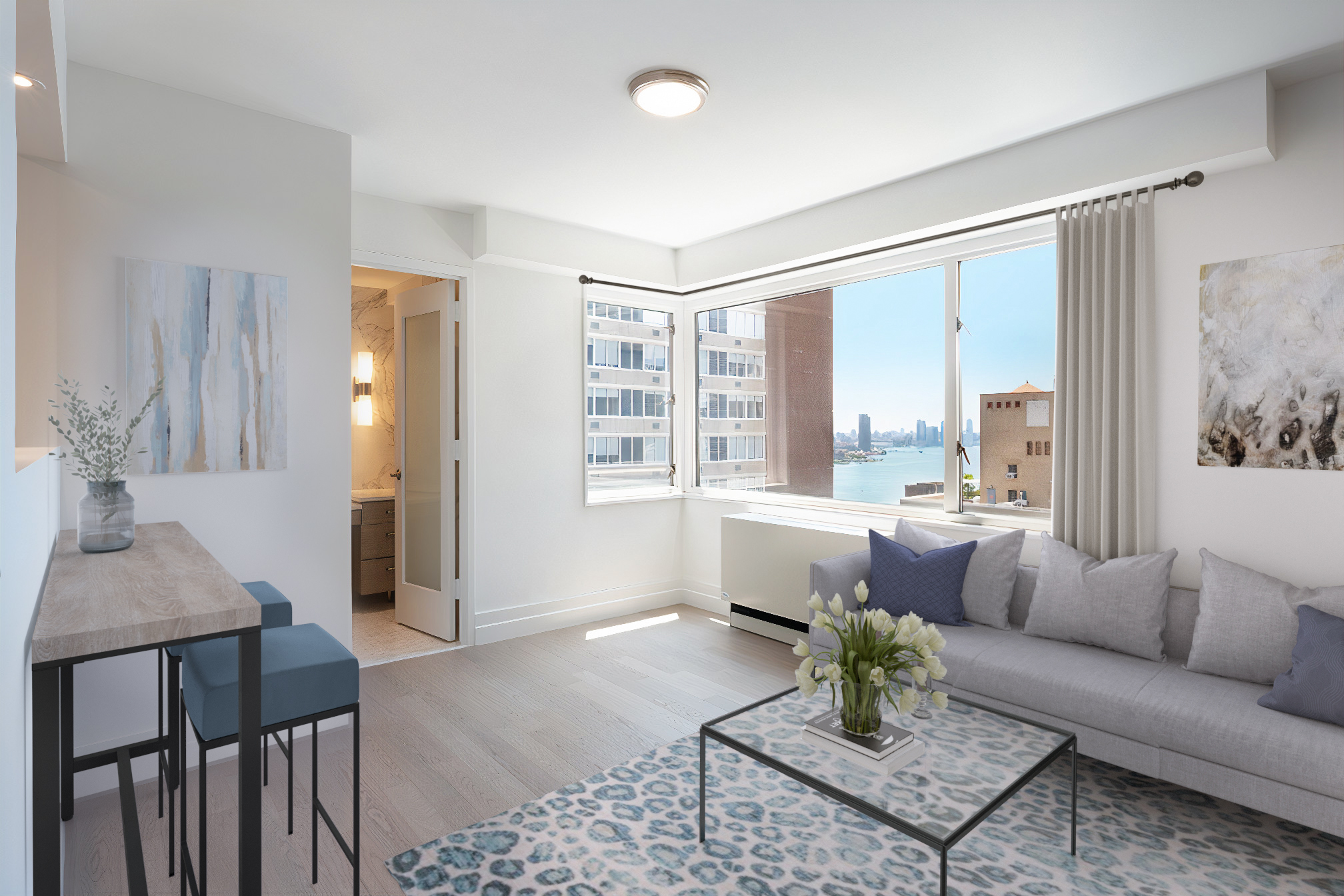 a living room with furniture and a window