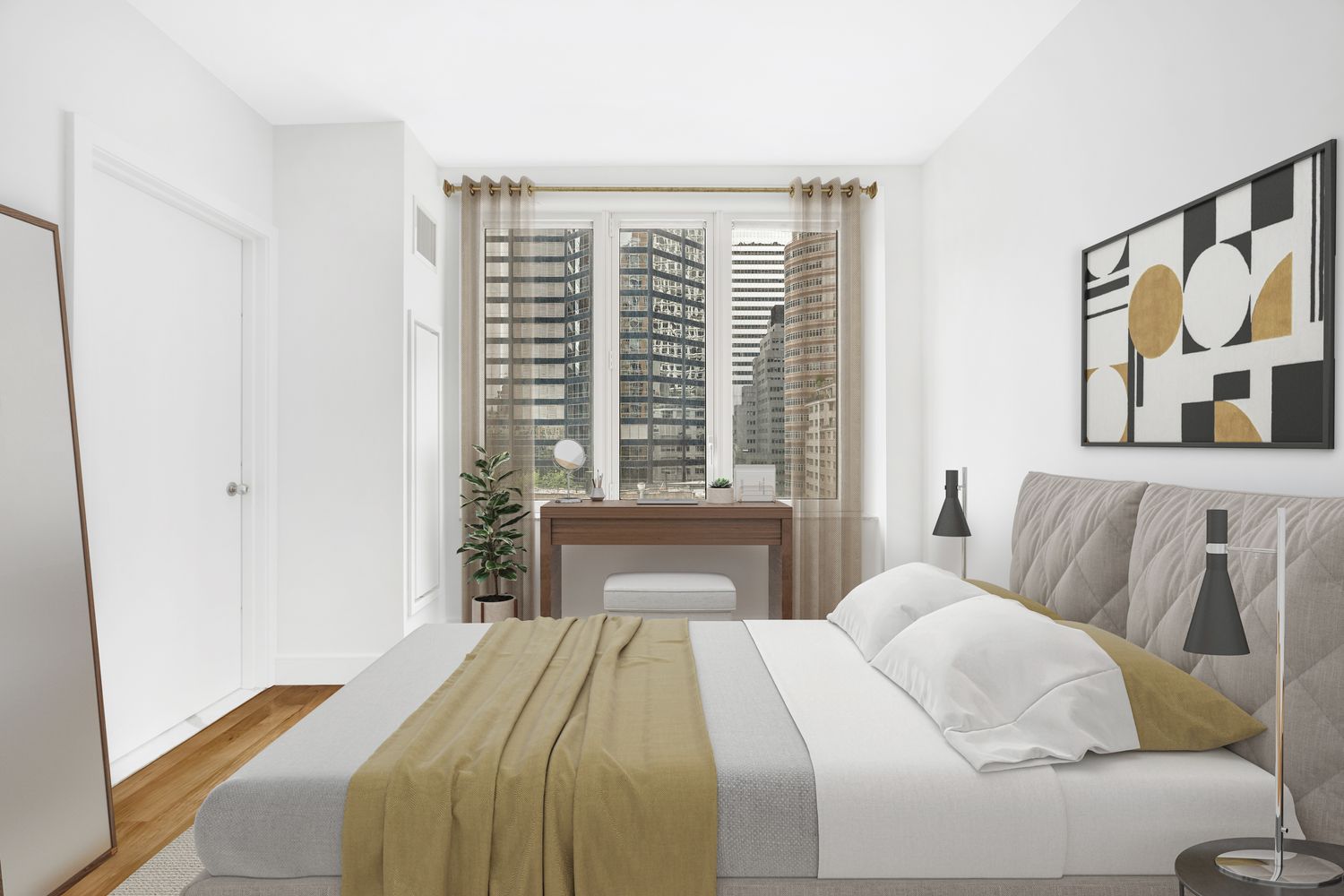 250 East 53rd Street, Unit 1001 Manhattan, NY 10022 - Photo 5 of 18 a bedroom with a large bed and a window