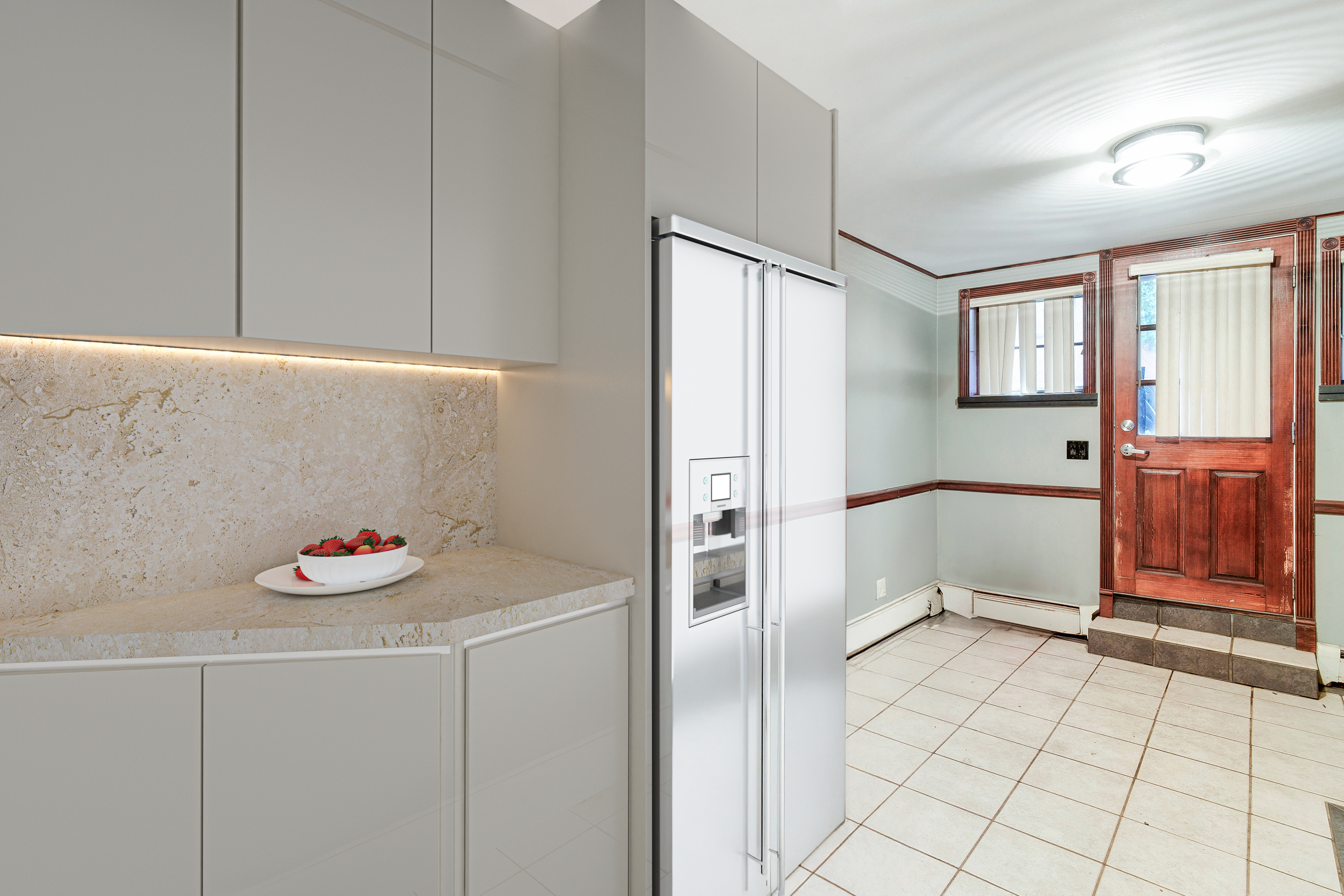 233 Battery Avenue Brooklyn, NY 11209 - Photo 14 of 26 a kitchen with a refrigerator and countertop