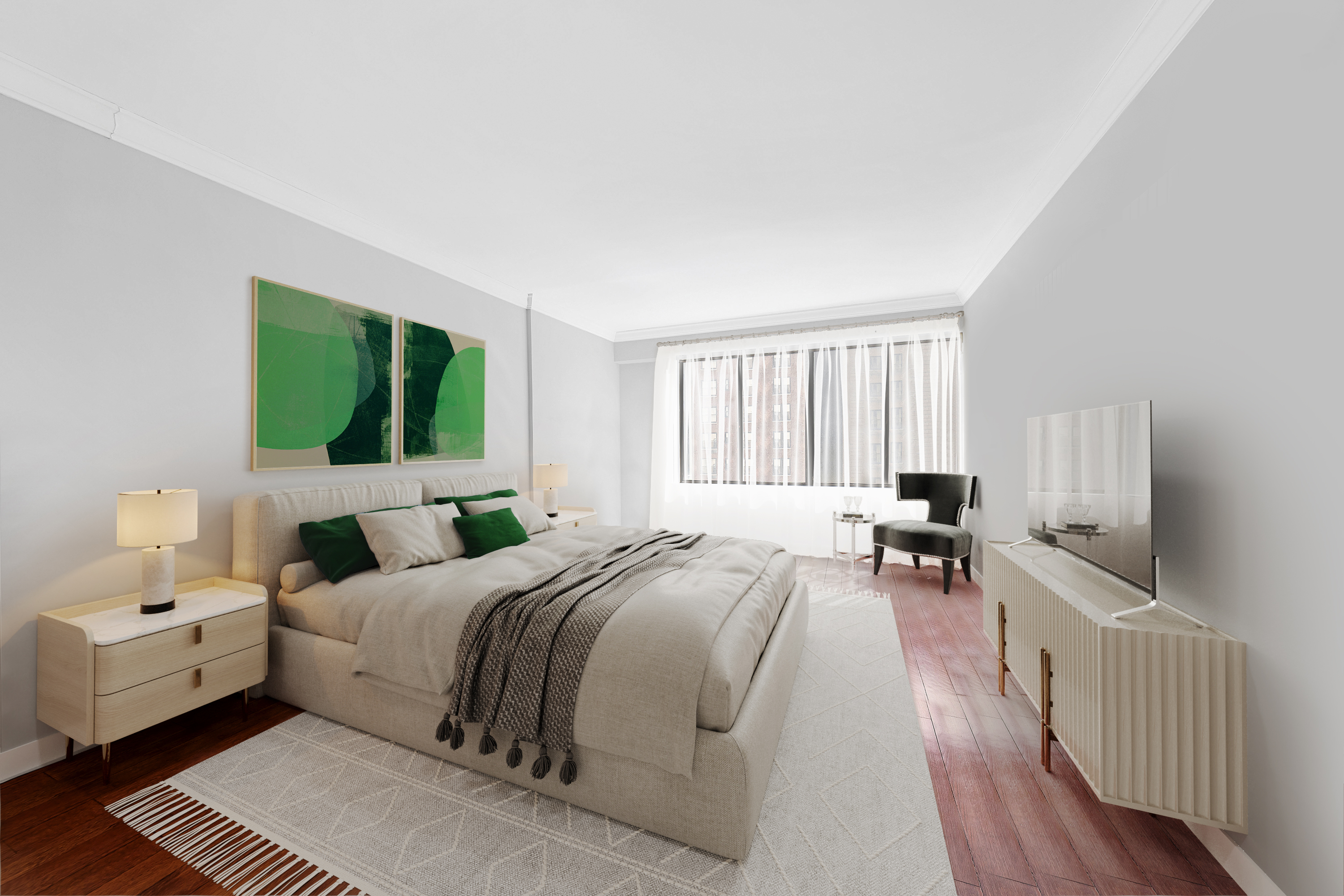 900 Park Avenue, Unit 10B Manhattan, NY 10075 - Photo 4 of 11 a bedroom with a bed and a couch