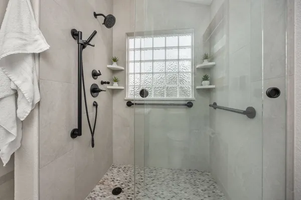 a bathroom with a shower