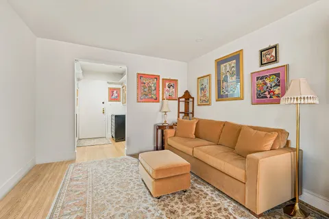 a living room with furniture and a rug