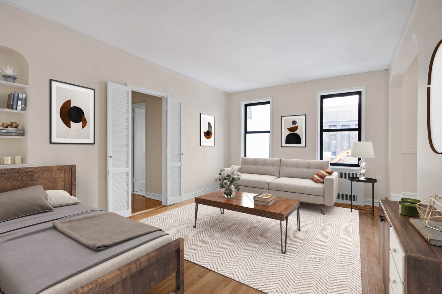 a living room with furniture and a window